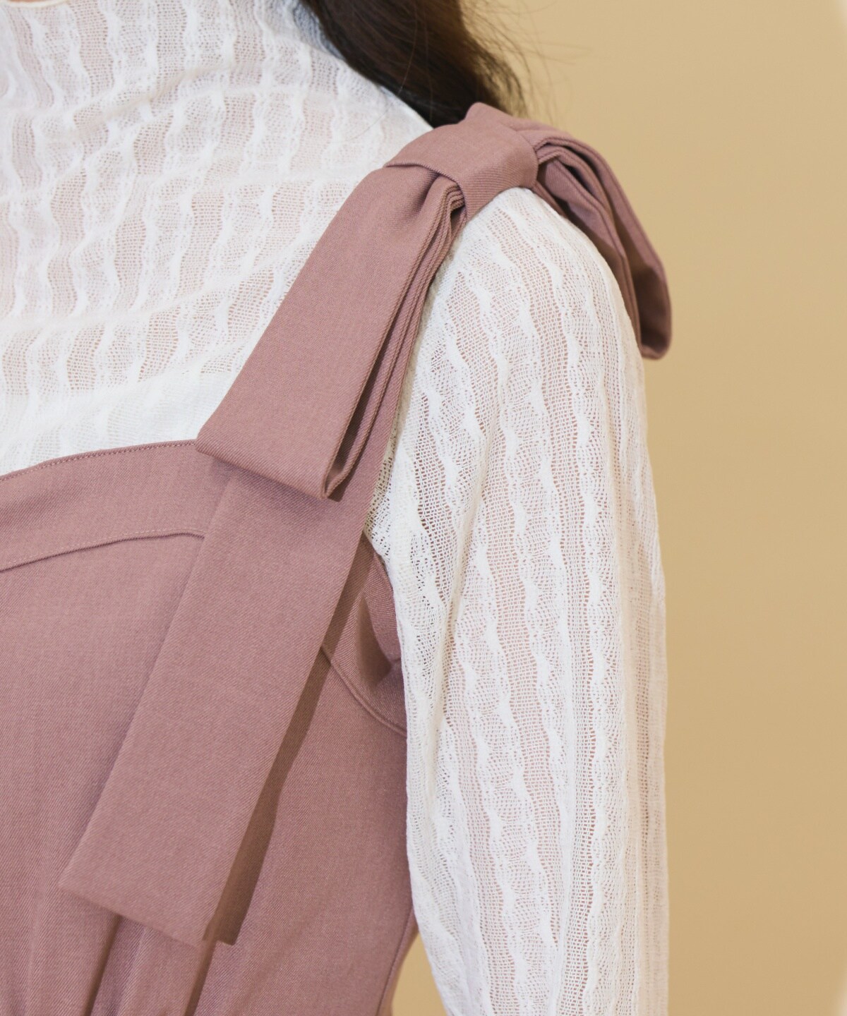 再入荷予約受付中】ショルダーリボンフロントZIPワンピース(F