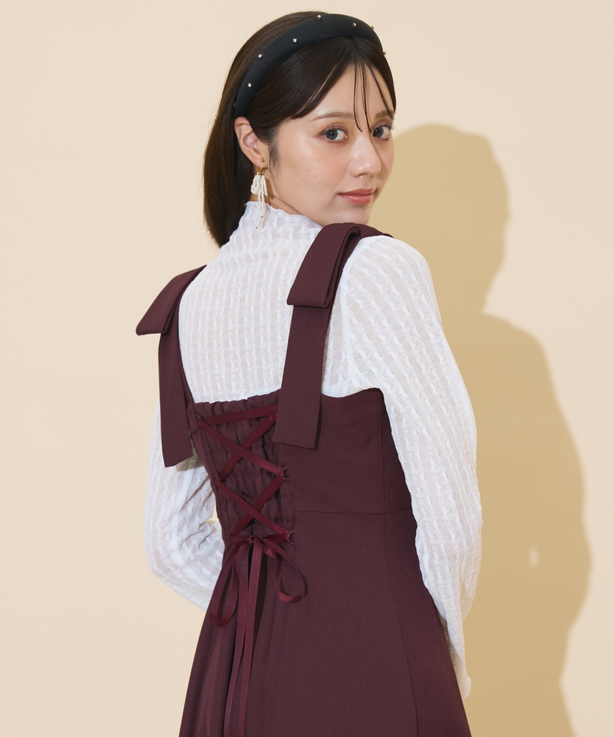 ショルダーリボンフロントZIPワンピース