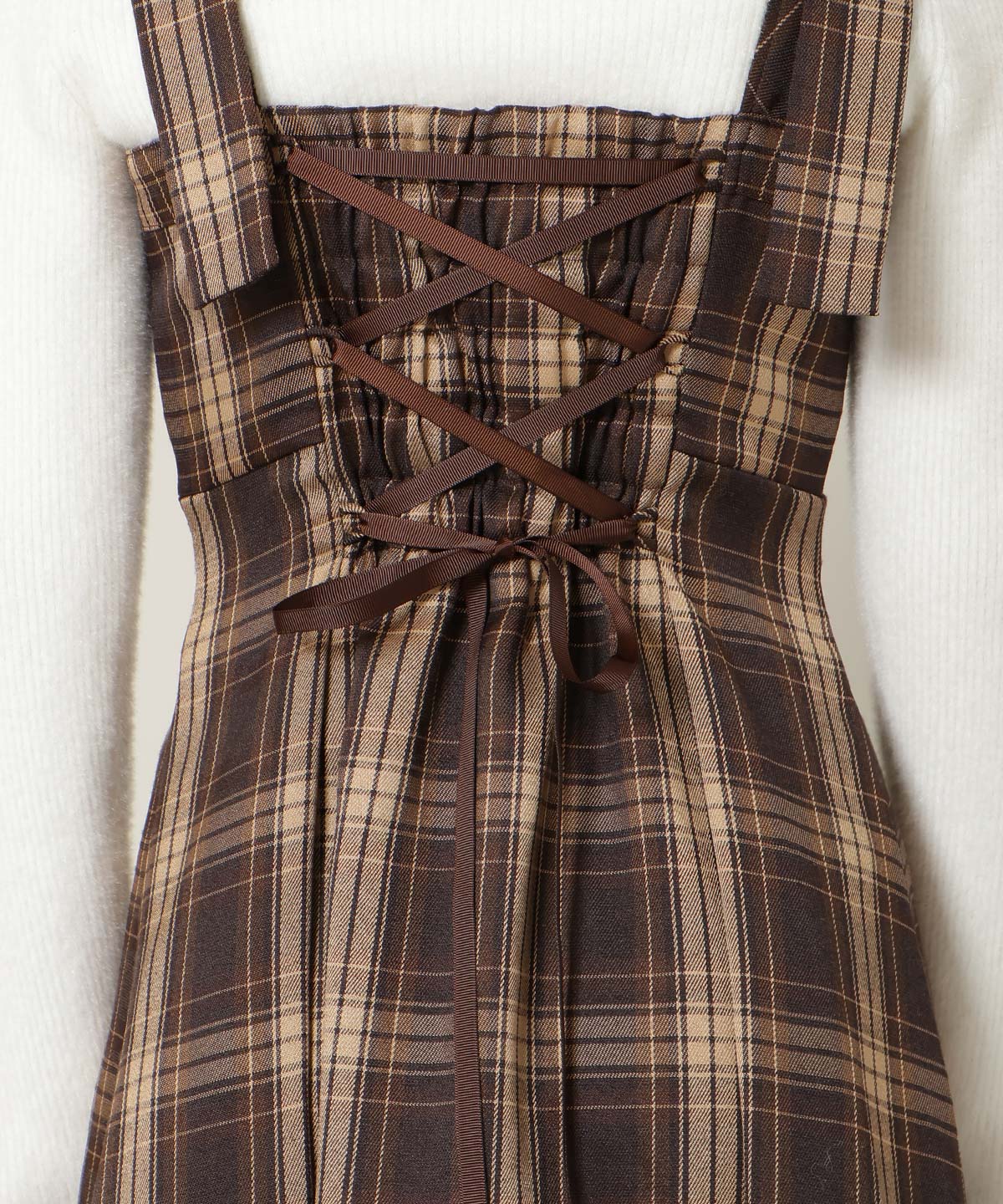 ショルダーリボンフロントZIPワンピース