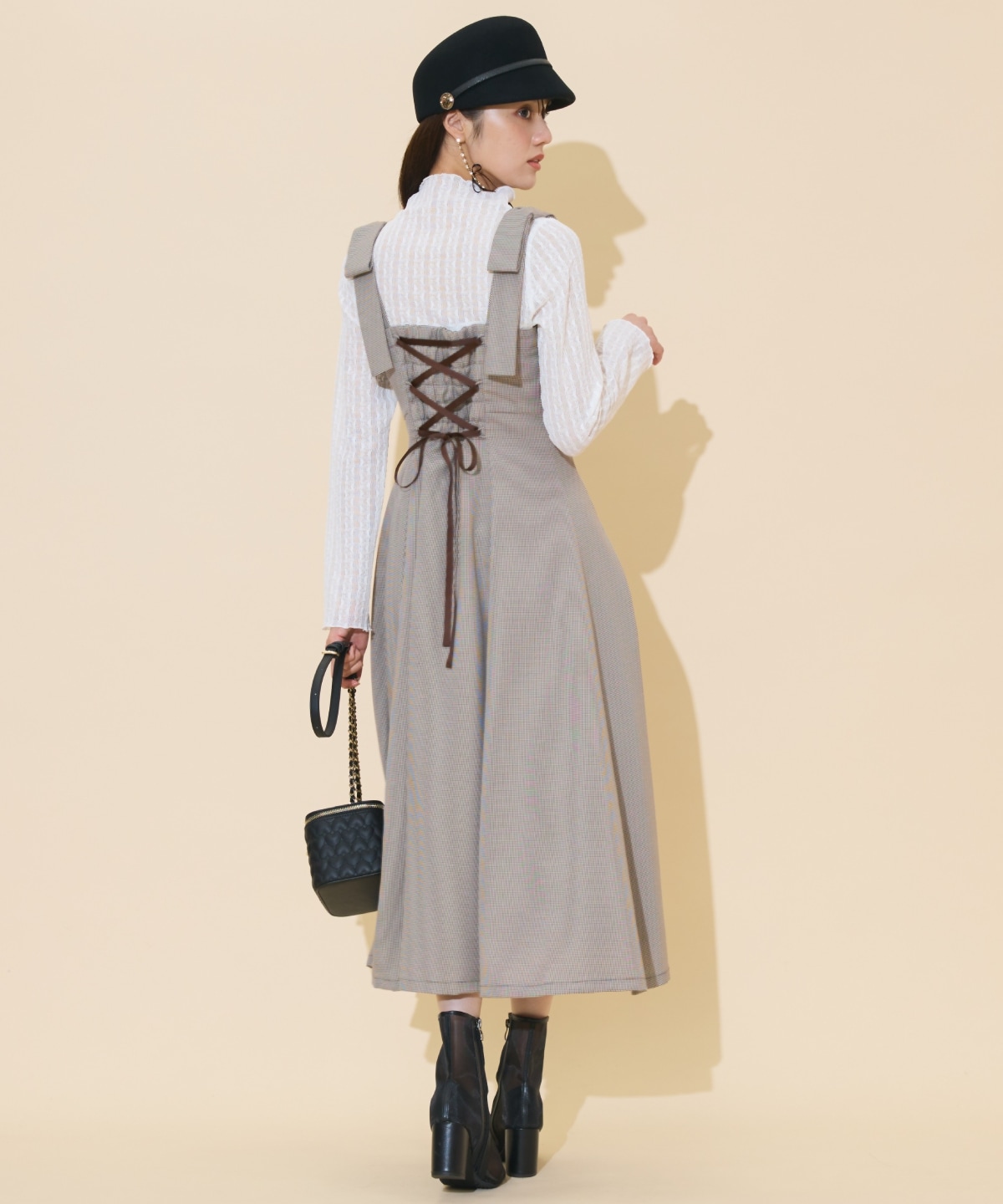 ショルダーリボンフロントZIPワンピース