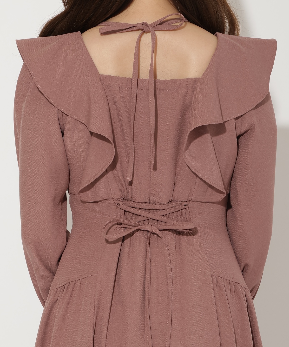 ネックリボンギャザー切り替えワンピース