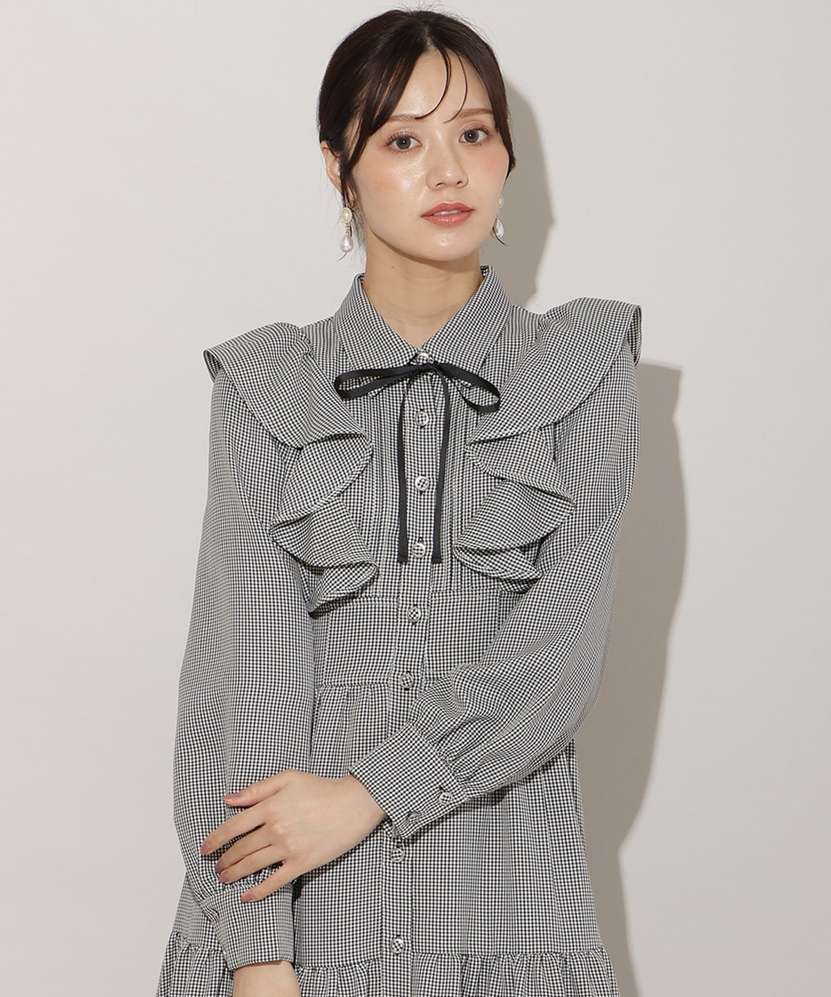 リボンタイティアードシャツワンピース