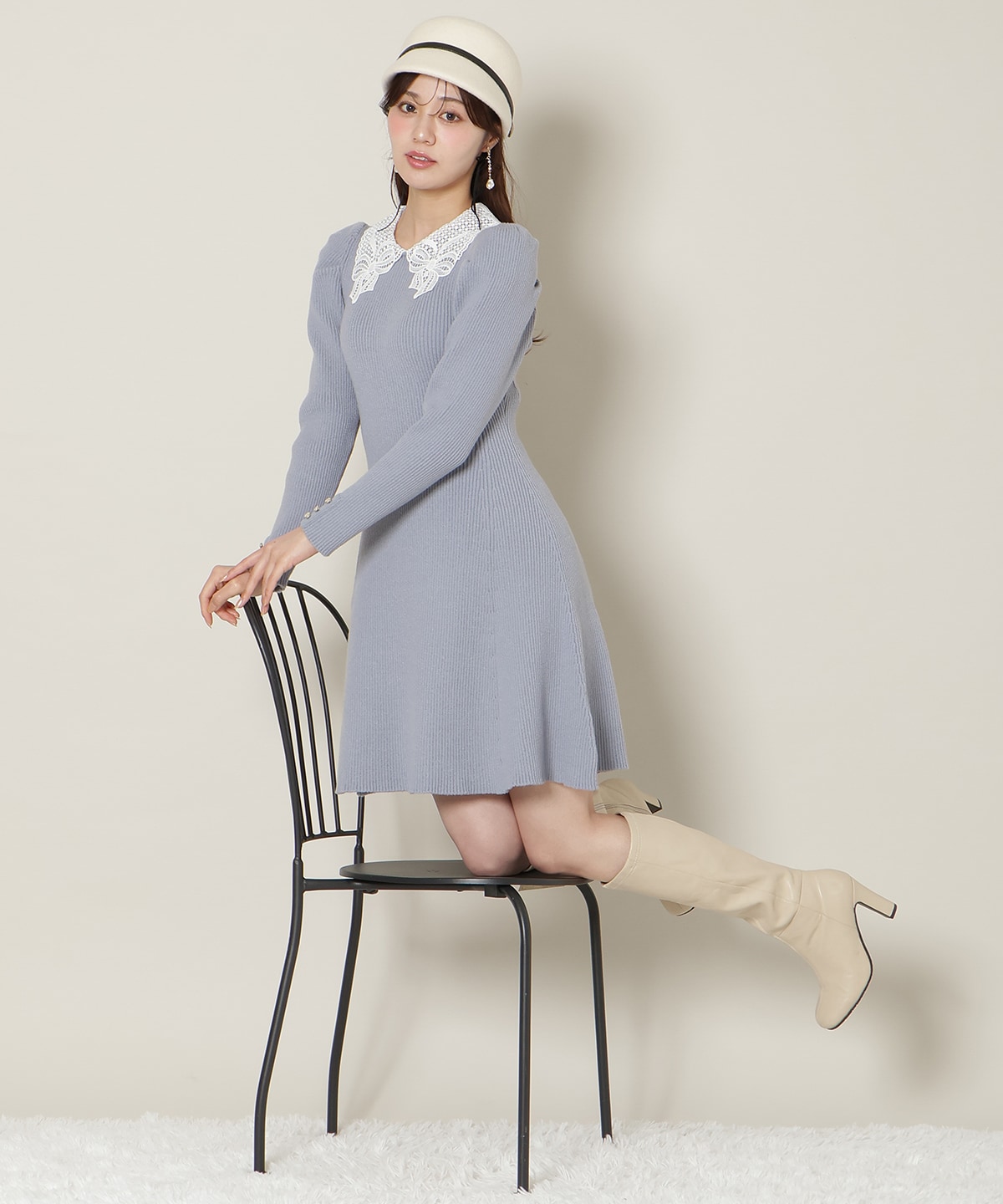 【12/5(fri)10時発売】リボンレースカラーニットワンピース