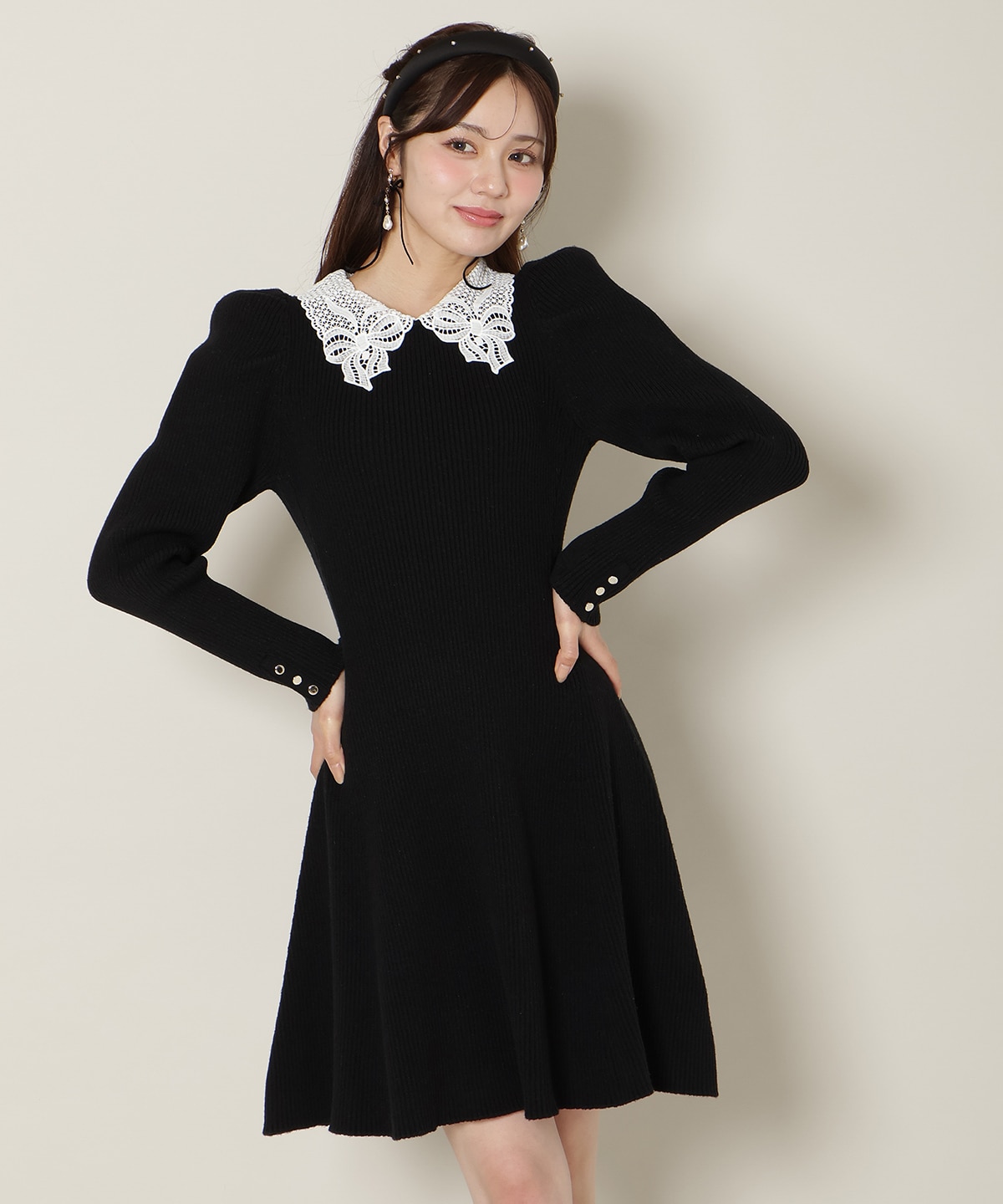 【12/5(fri)10時発売】リボンレースカラーニットワンピース