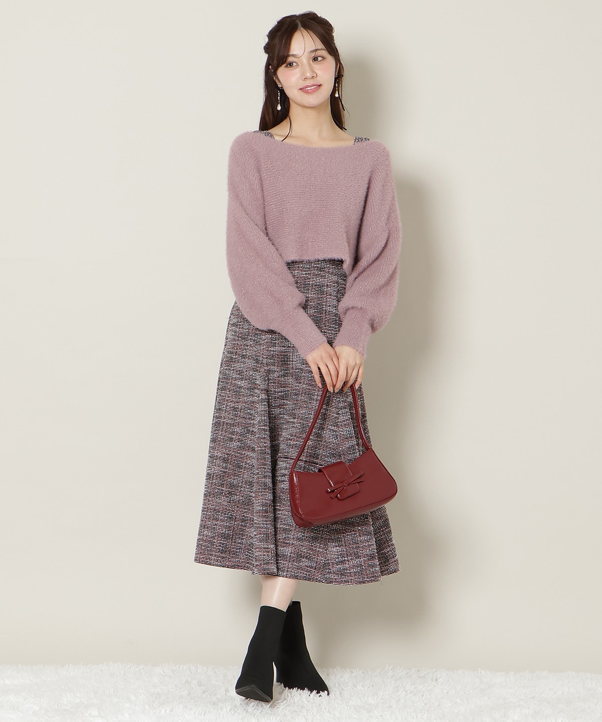 【12/5(fri)10時発売】カットツイードワンピース×フェザーニットSET