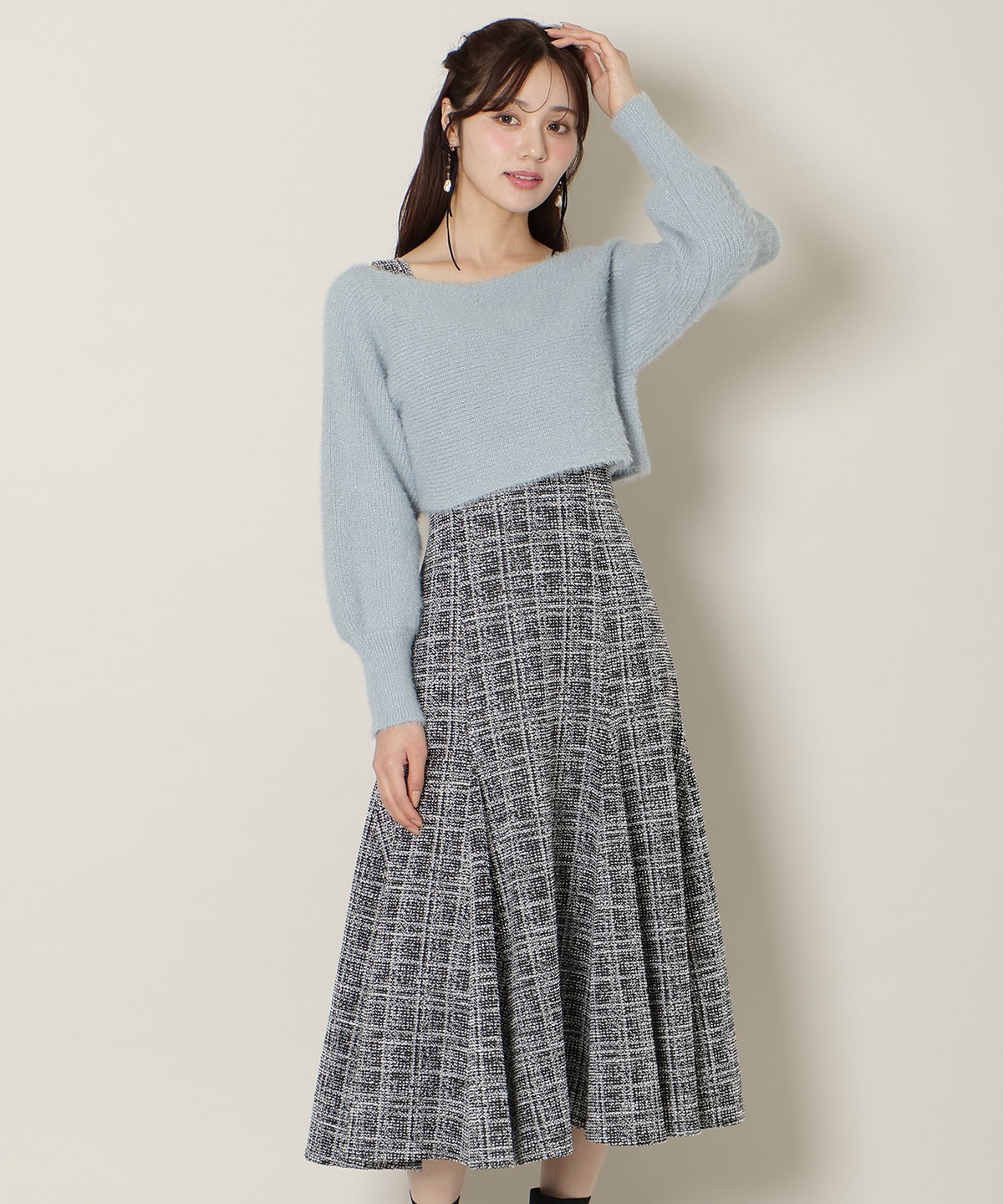 【12/5(fri)10時発売】カットツイードワンピース×フェザーニットSET