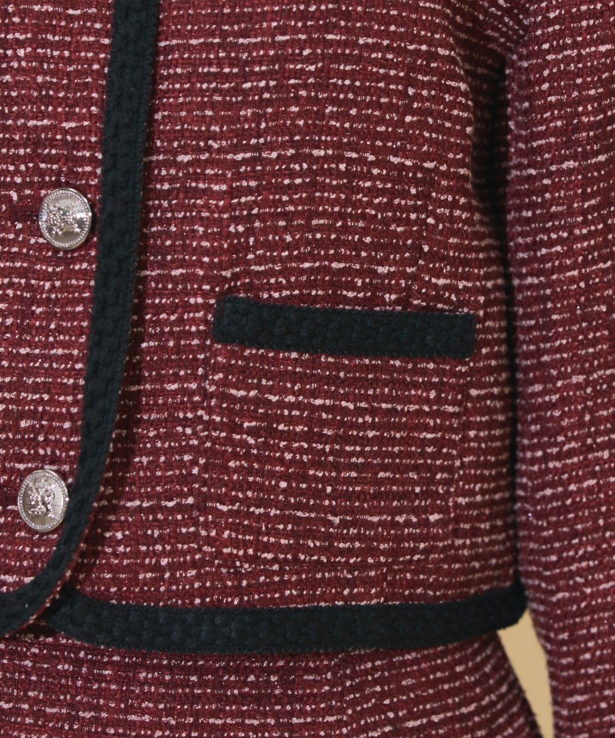 ブレードデザインノーカラーツイードジャケット