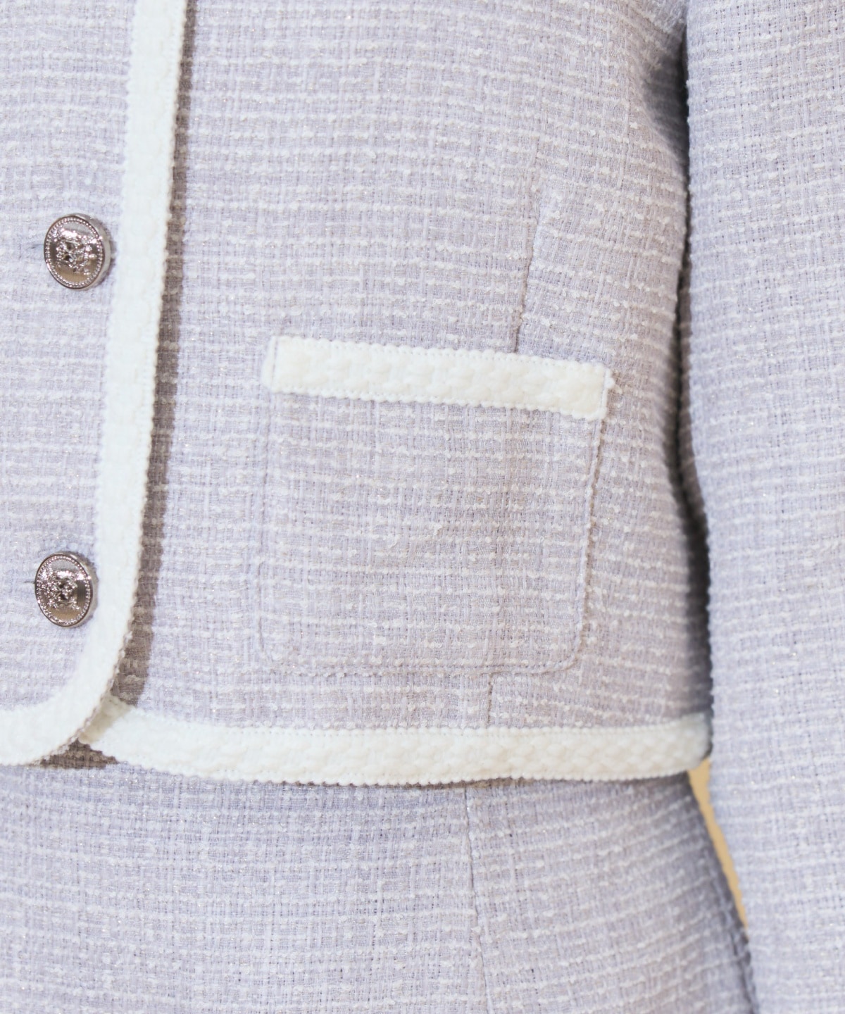 ブレードデザインノーカラーツイードジャケット