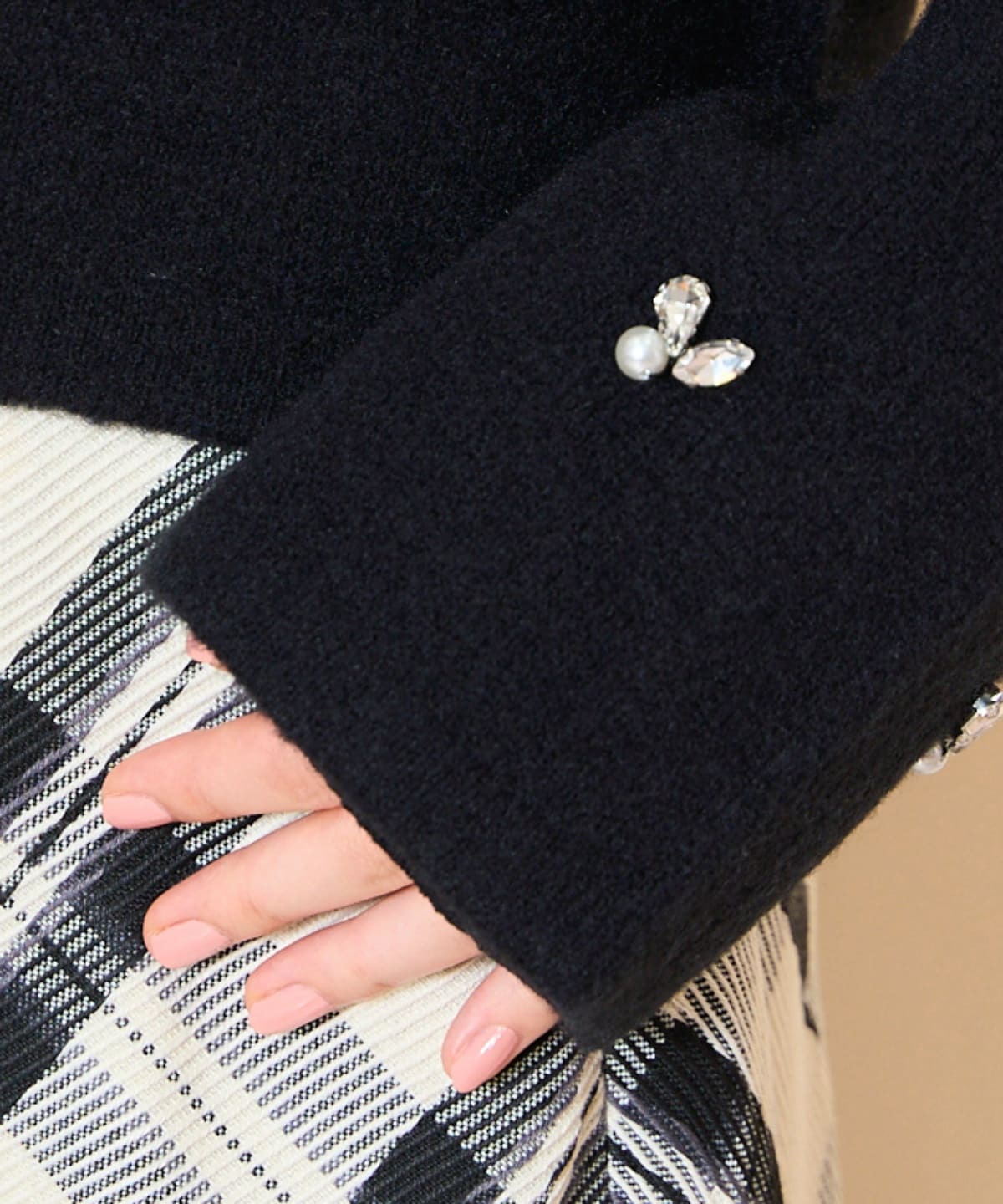 ノーカラービジューニットジャケット