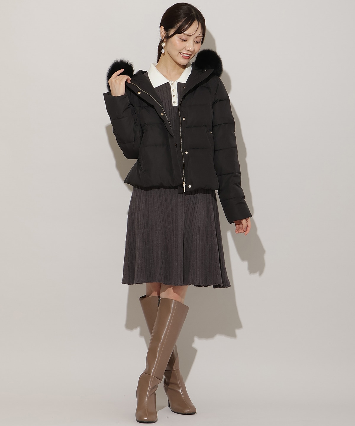 フードファーペプラムショートダウン