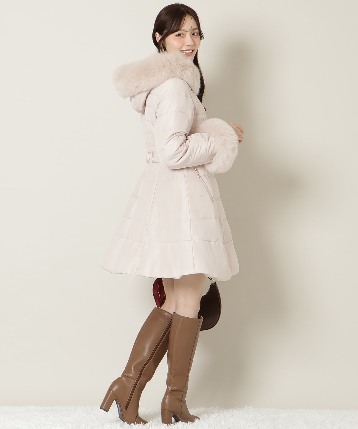 フォックスファーキルティングフレアコート