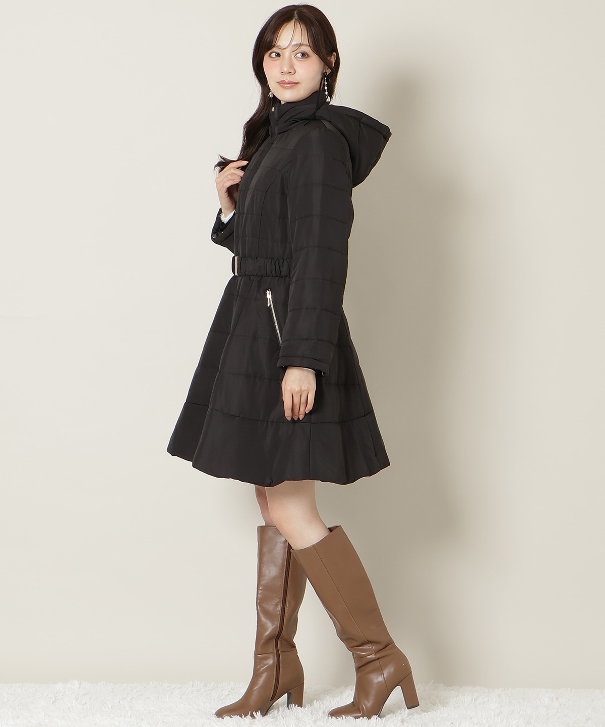 フォックスファーキルティングフレアコート