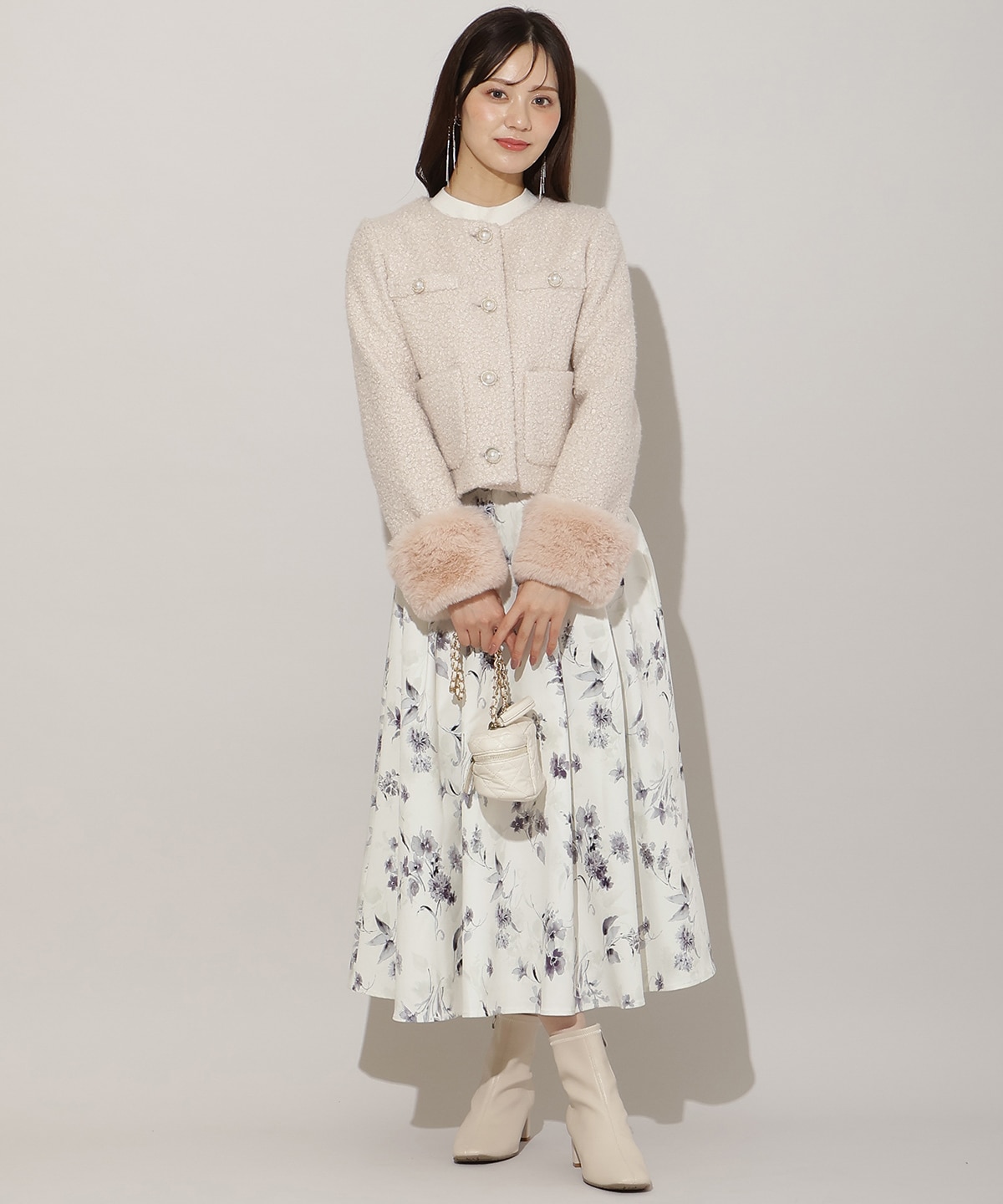 【再入荷予約受付中】ノーカラーブークレショートコート