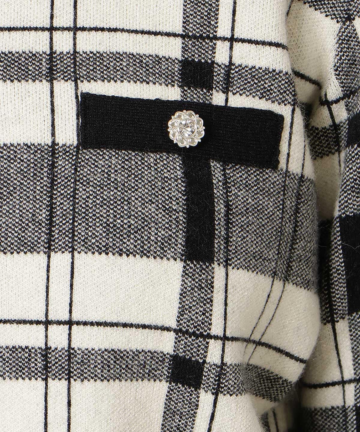 【新色追加】チェック柄ファーカフスカーディガン