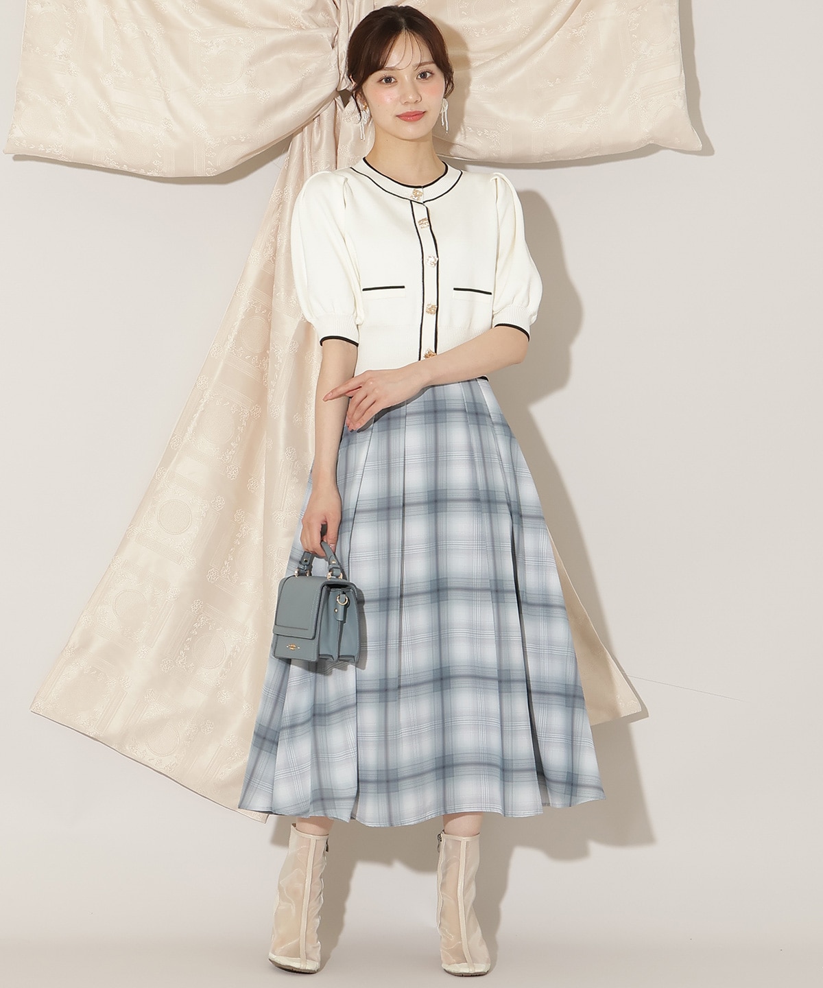 配色ラインタックスリーブカーディガン