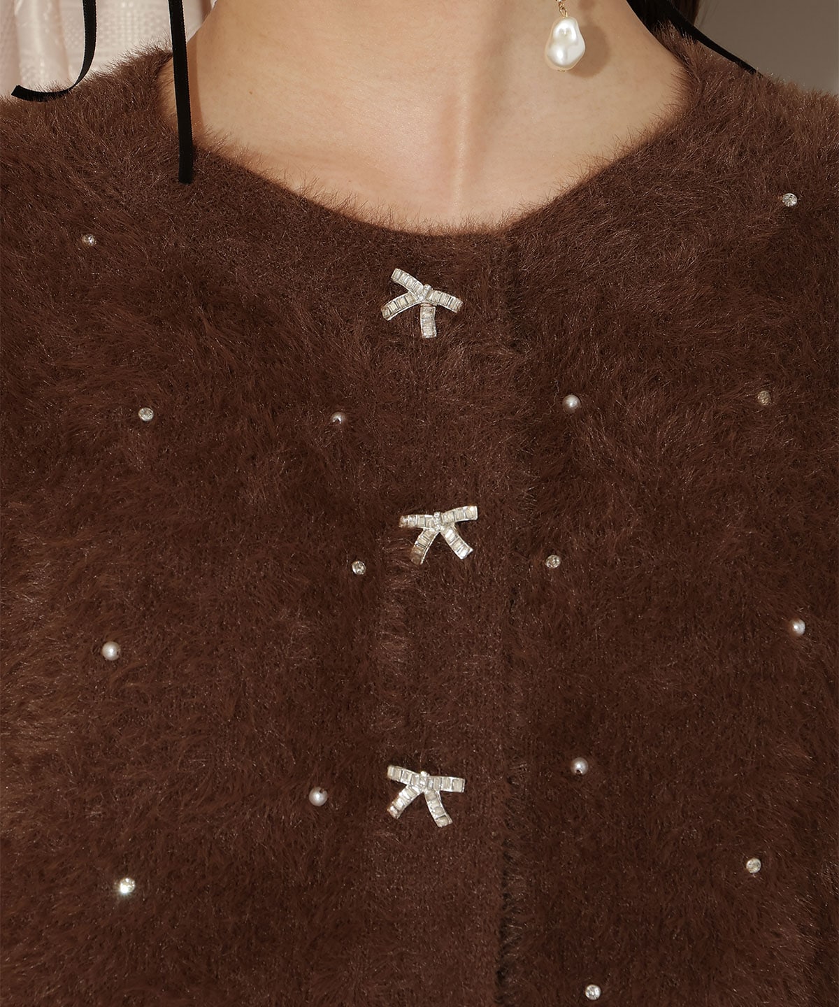 パール＆ビジューフェザーカーディガン