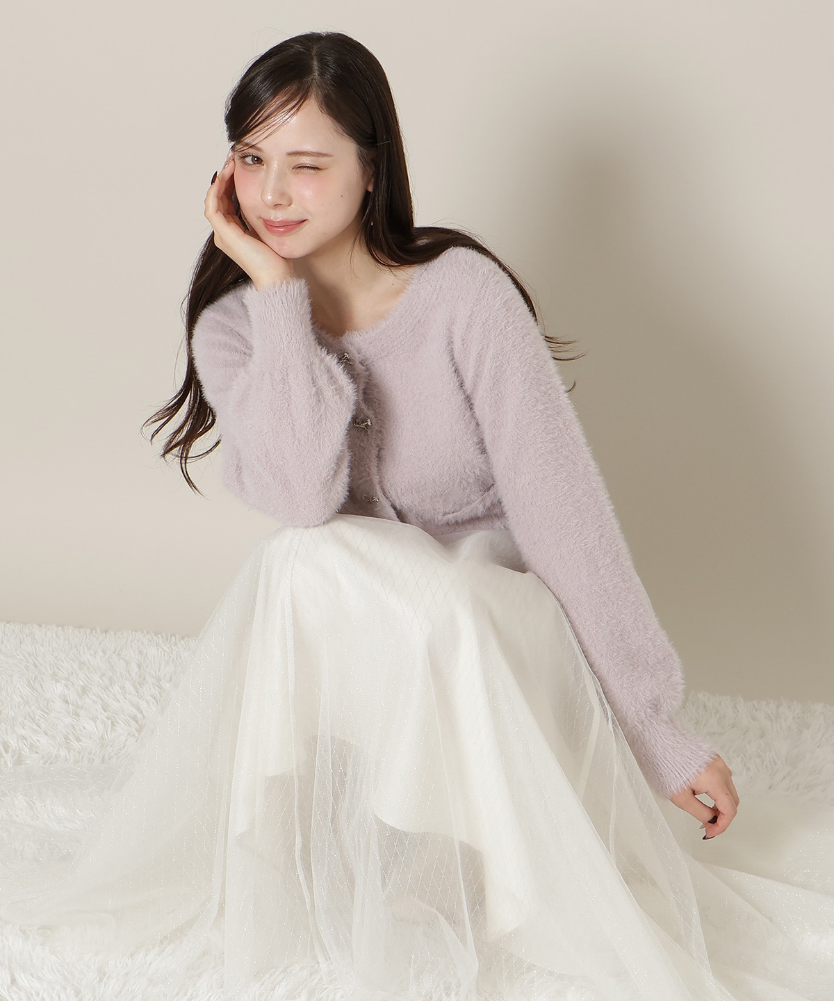 【1/1(thu)10時発売 New Year's Item】リボンボタンフェザーカーディガン