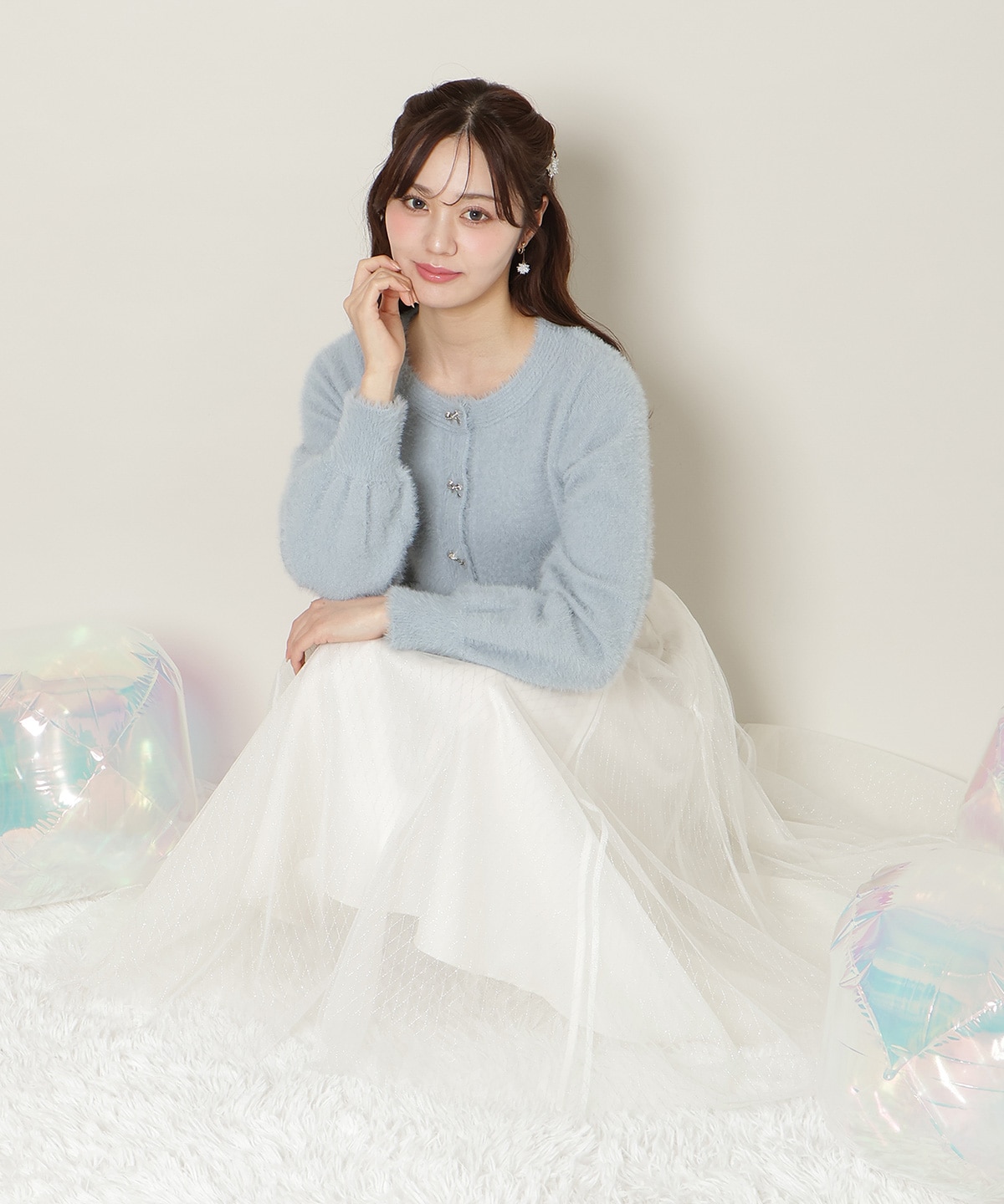 【1/1(thu)10時発売 New Year's Item】リボンボタンフェザーカーディガン