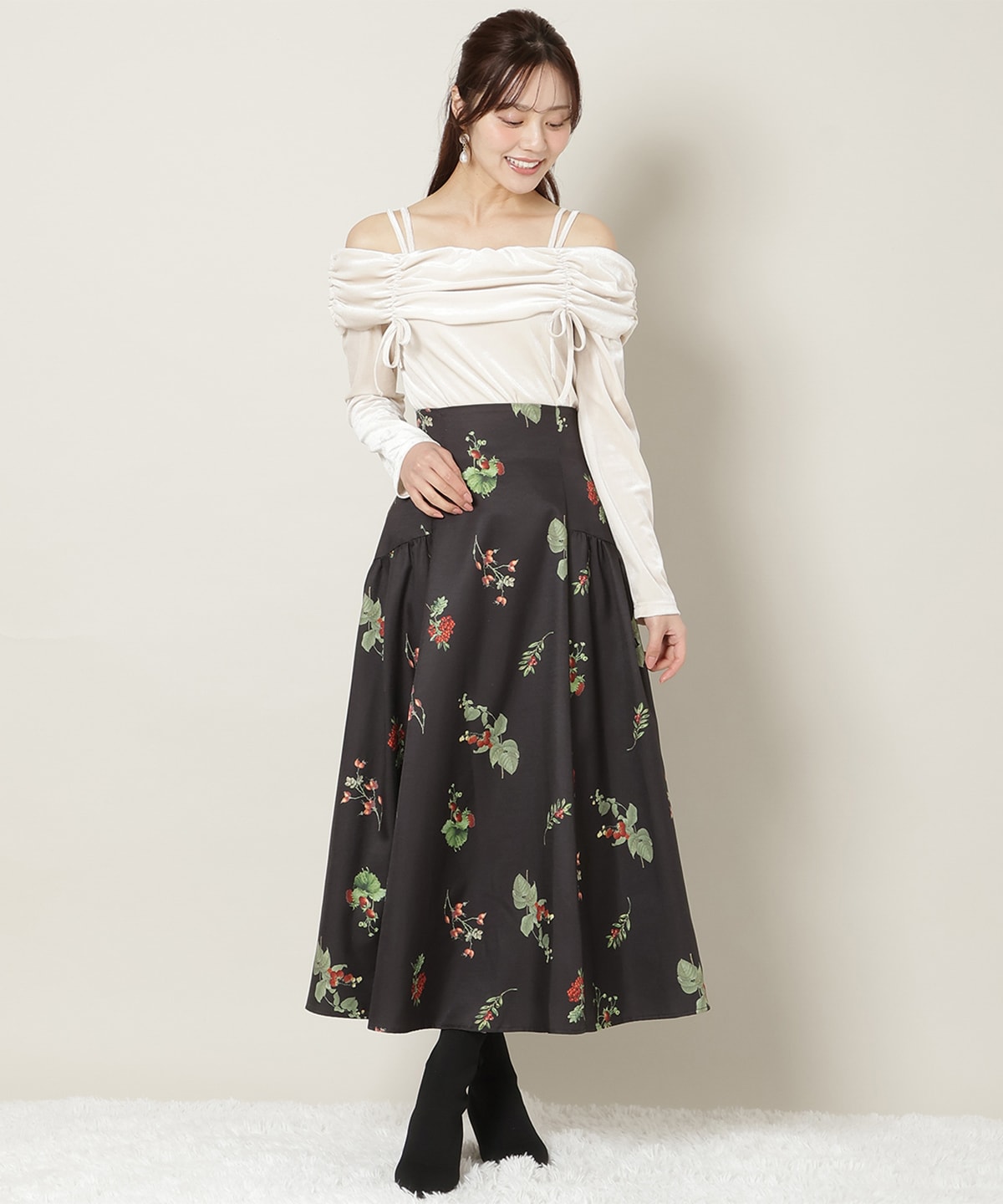 ギャザーオフショルベロアトップス