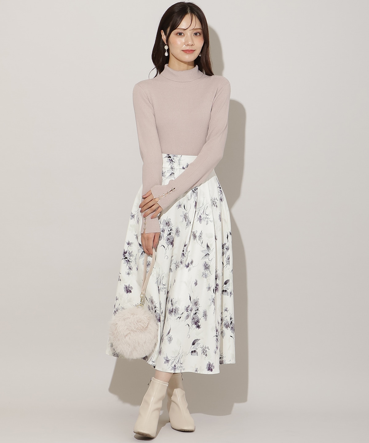 袖口リボンリブタートルニット