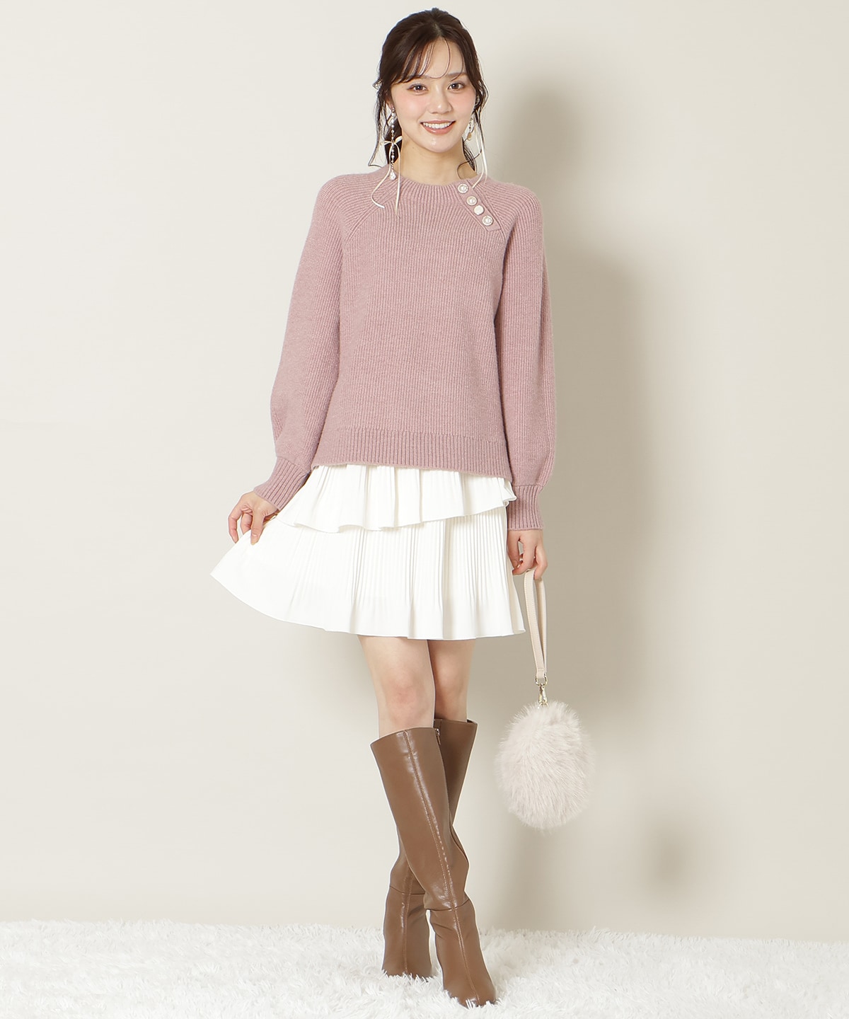 【KNIT PLEATS SET series】アソートボタンデザインニット