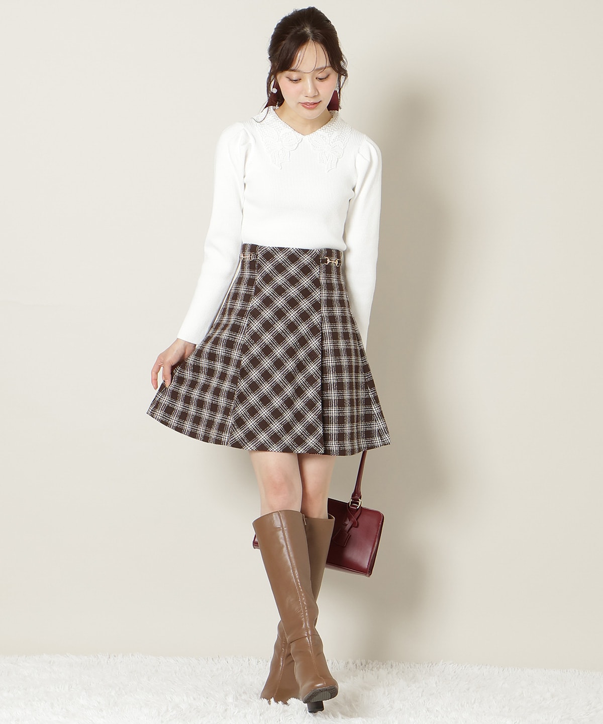 リボンレースカラータックスリーブニット