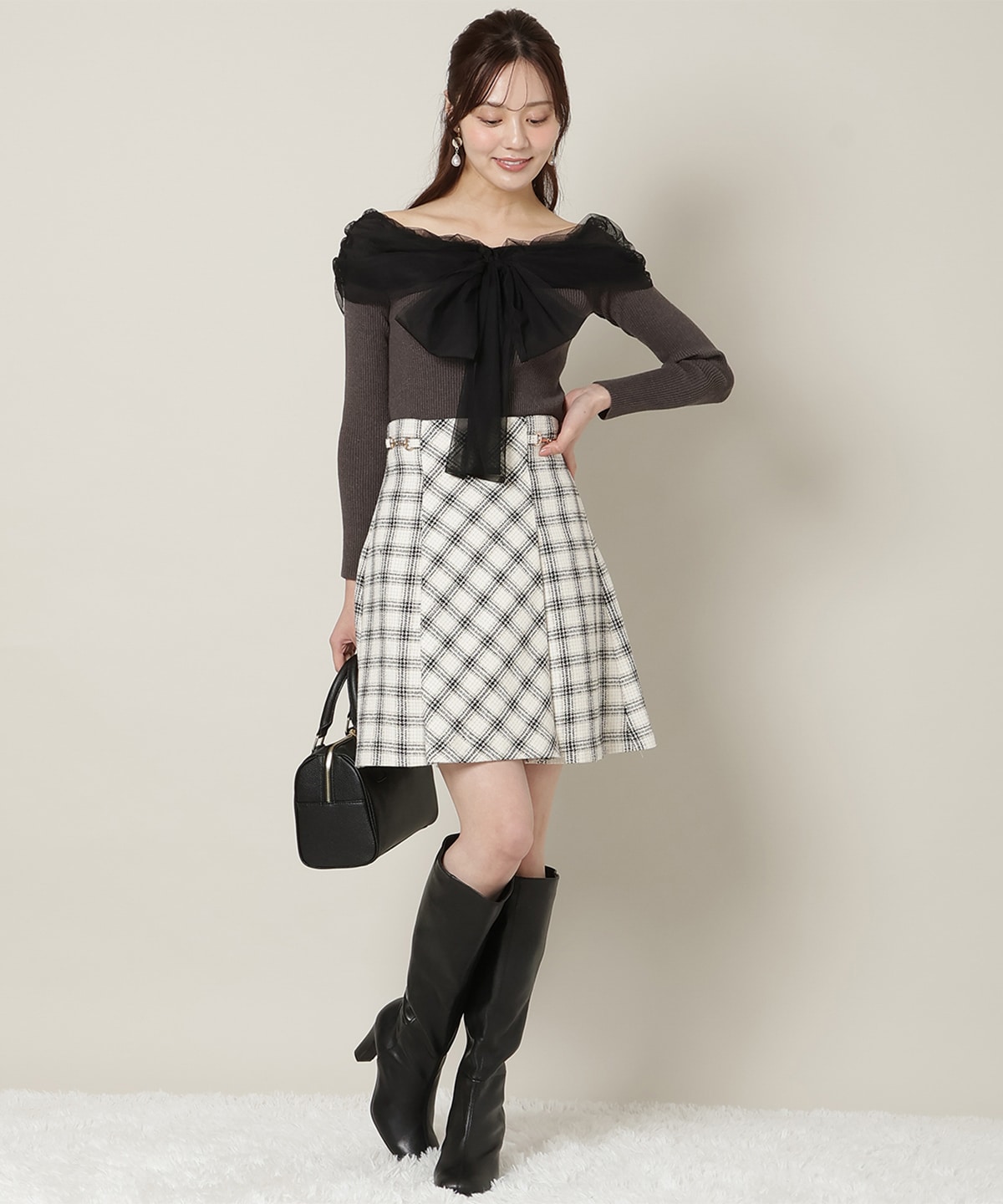 【12/5(fri)10時発売】リボンチュールレイヤードリブニット