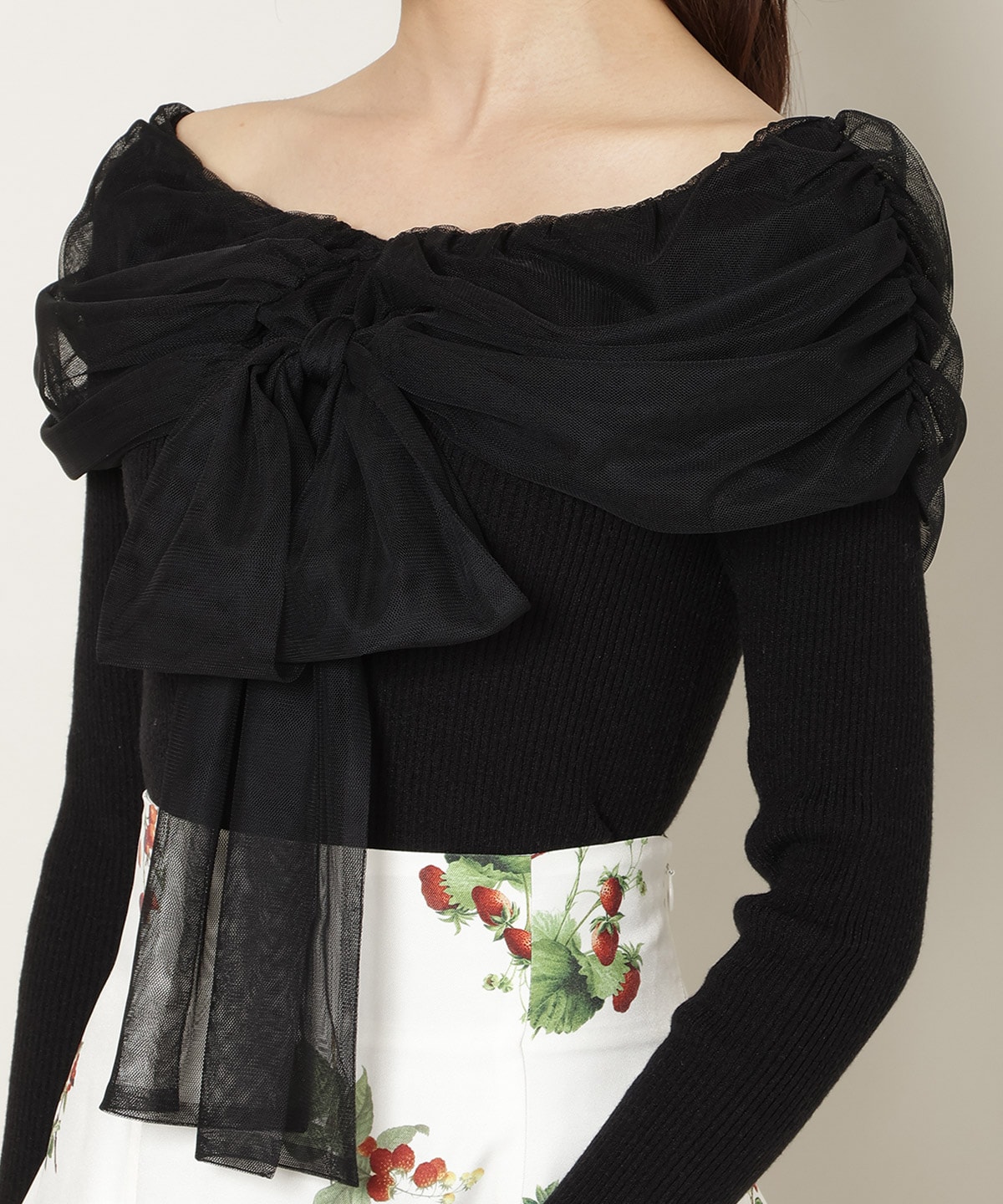 【12/5(fri)10時発売】リボンチュールレイヤードリブニット