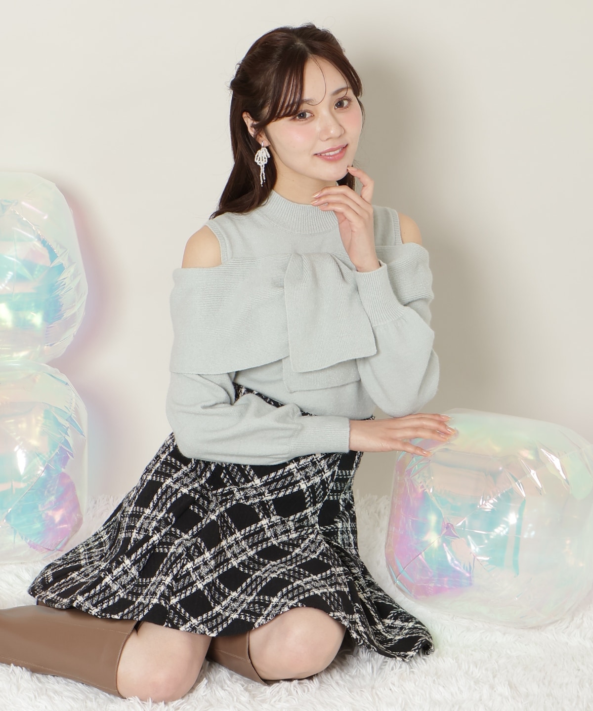 【1/1(thu)10時発売 New Year's Item】ツイストリボンオフショルニット