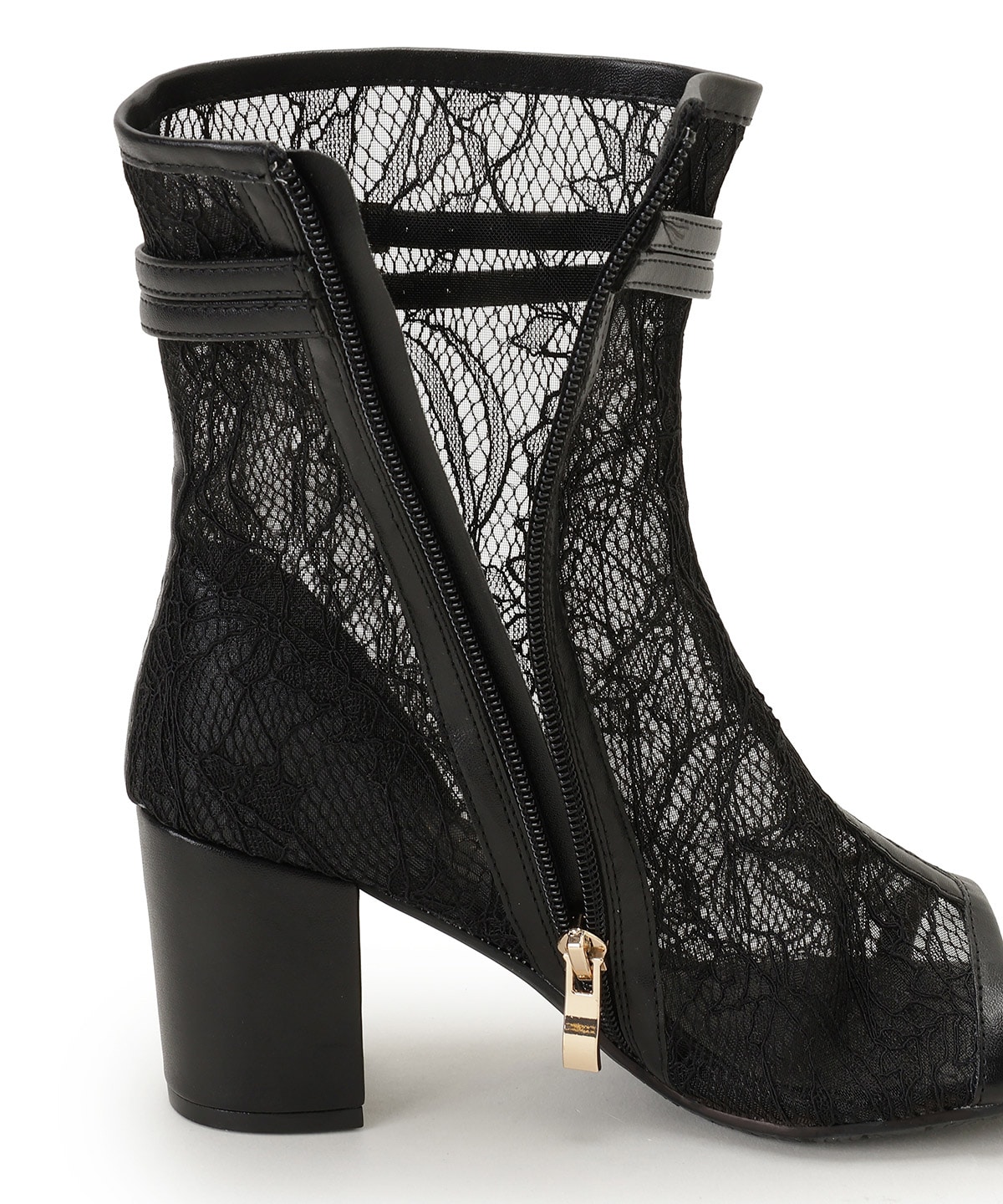 ベルト付きオープントゥレースブーツ