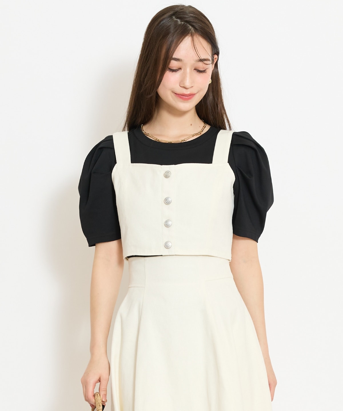 【セットアップ対応】ボタン付きデニムビスチェ