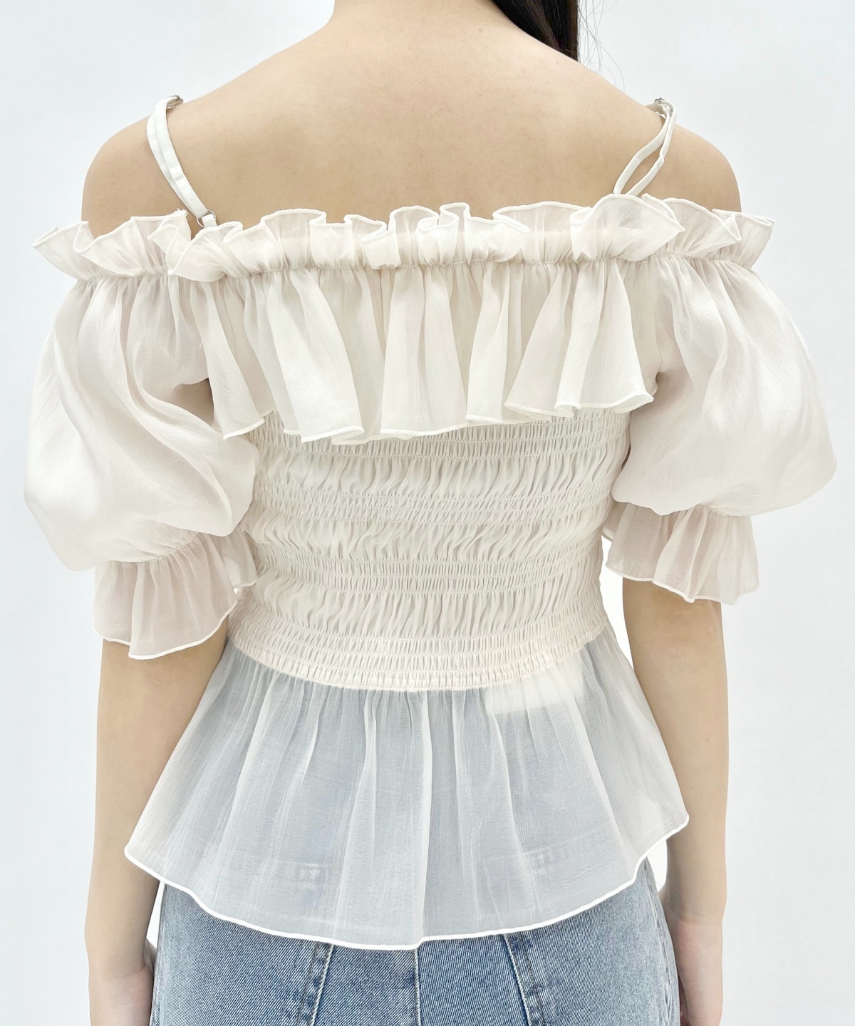 シャーリングペプラムブラウス