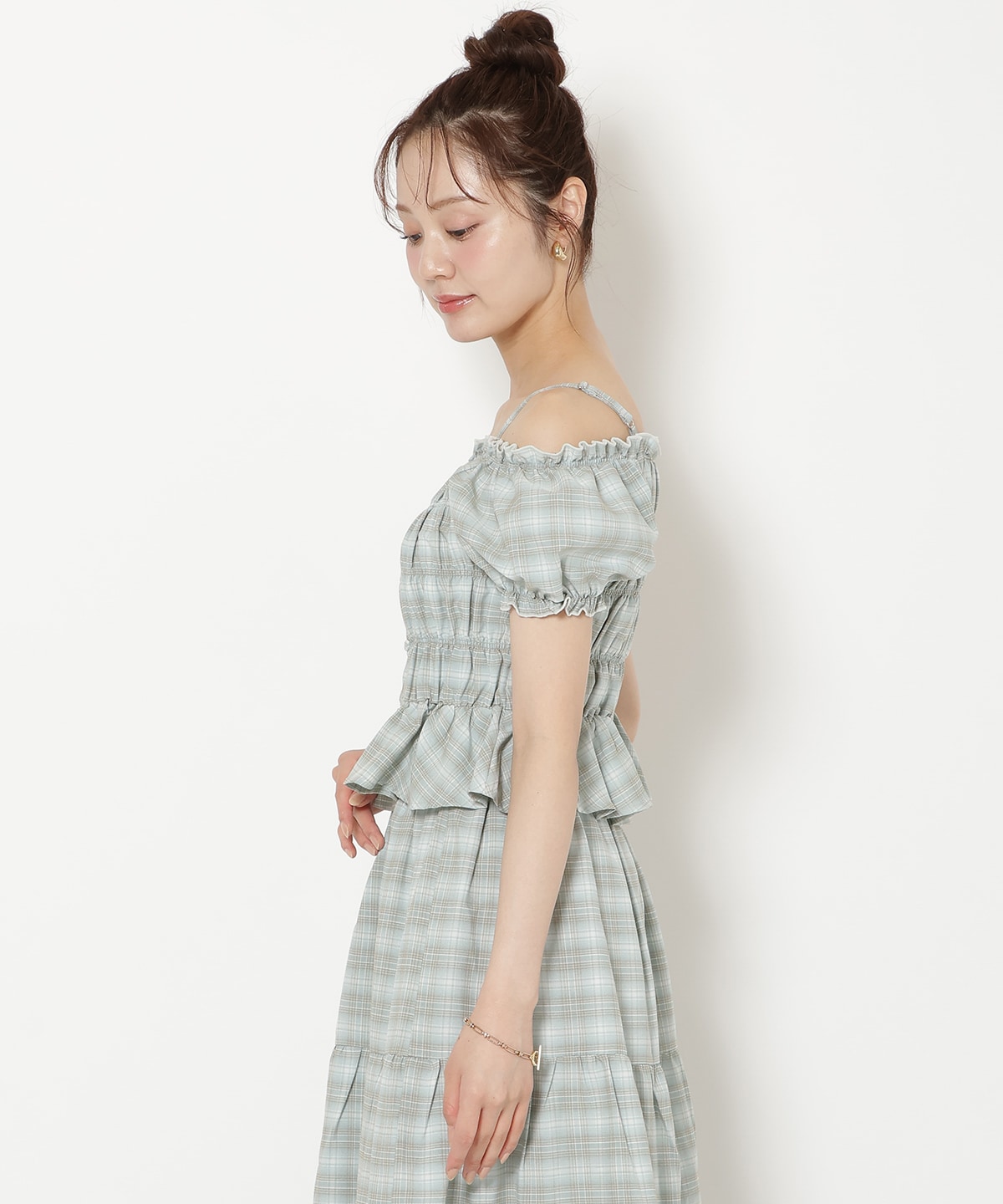 【7/3(fri)10時発売】シャーリングチェックブラウス