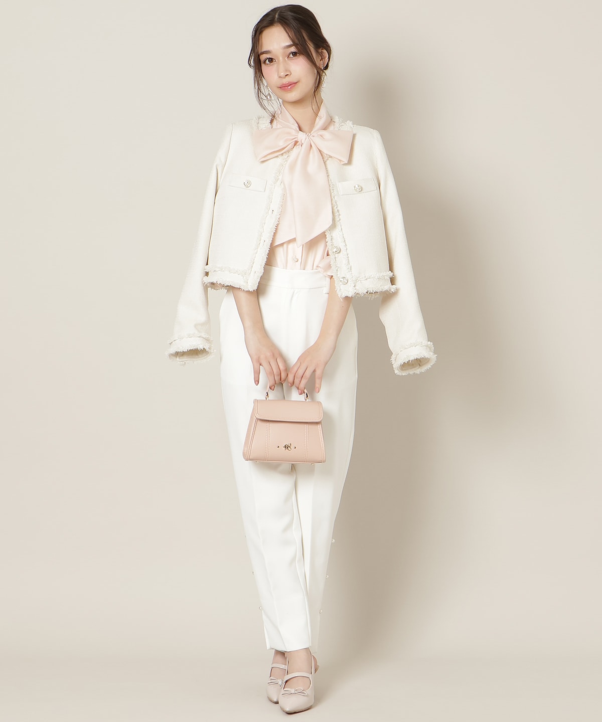 フリルスリーブシアーボウタイブラウス