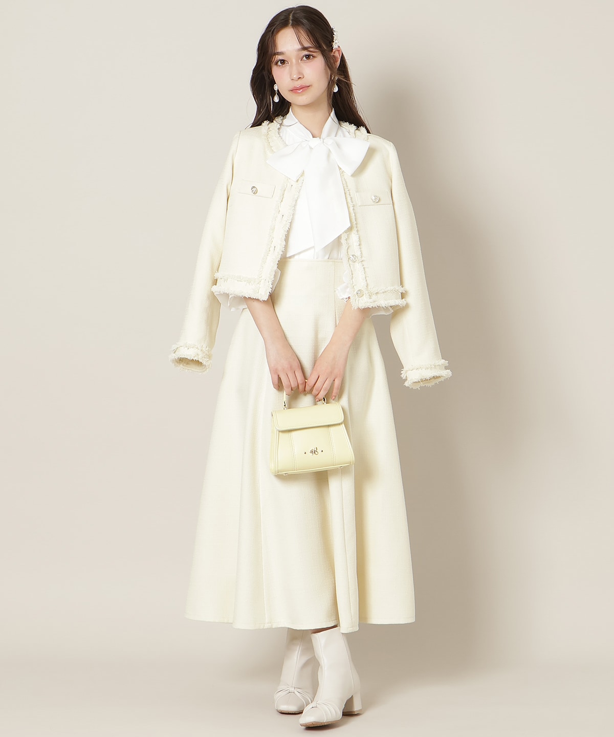 ハイウエストツイードフレアスカート