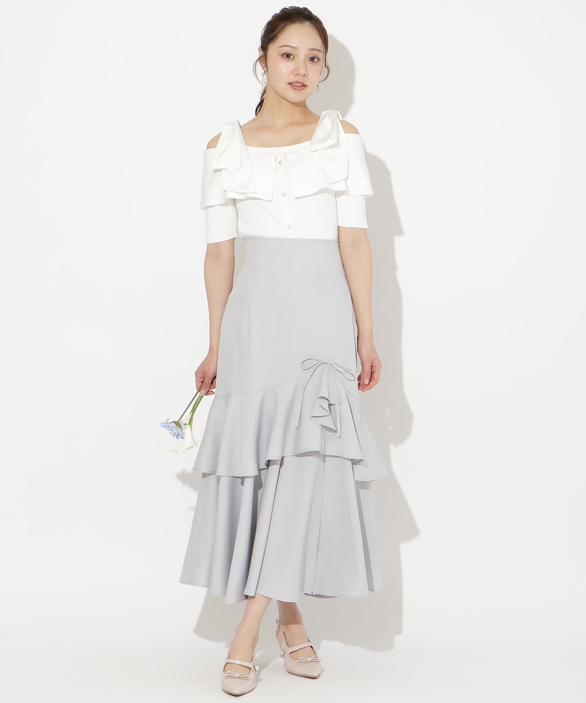 スリットデザインラッフルリボンスカート