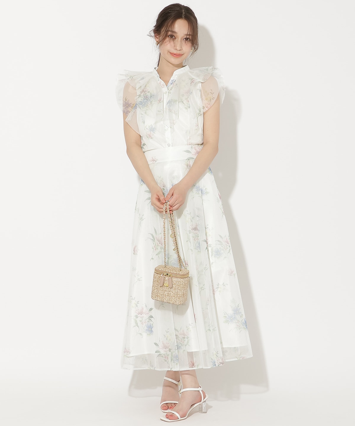 フラワーメッシュタックフレアスカート