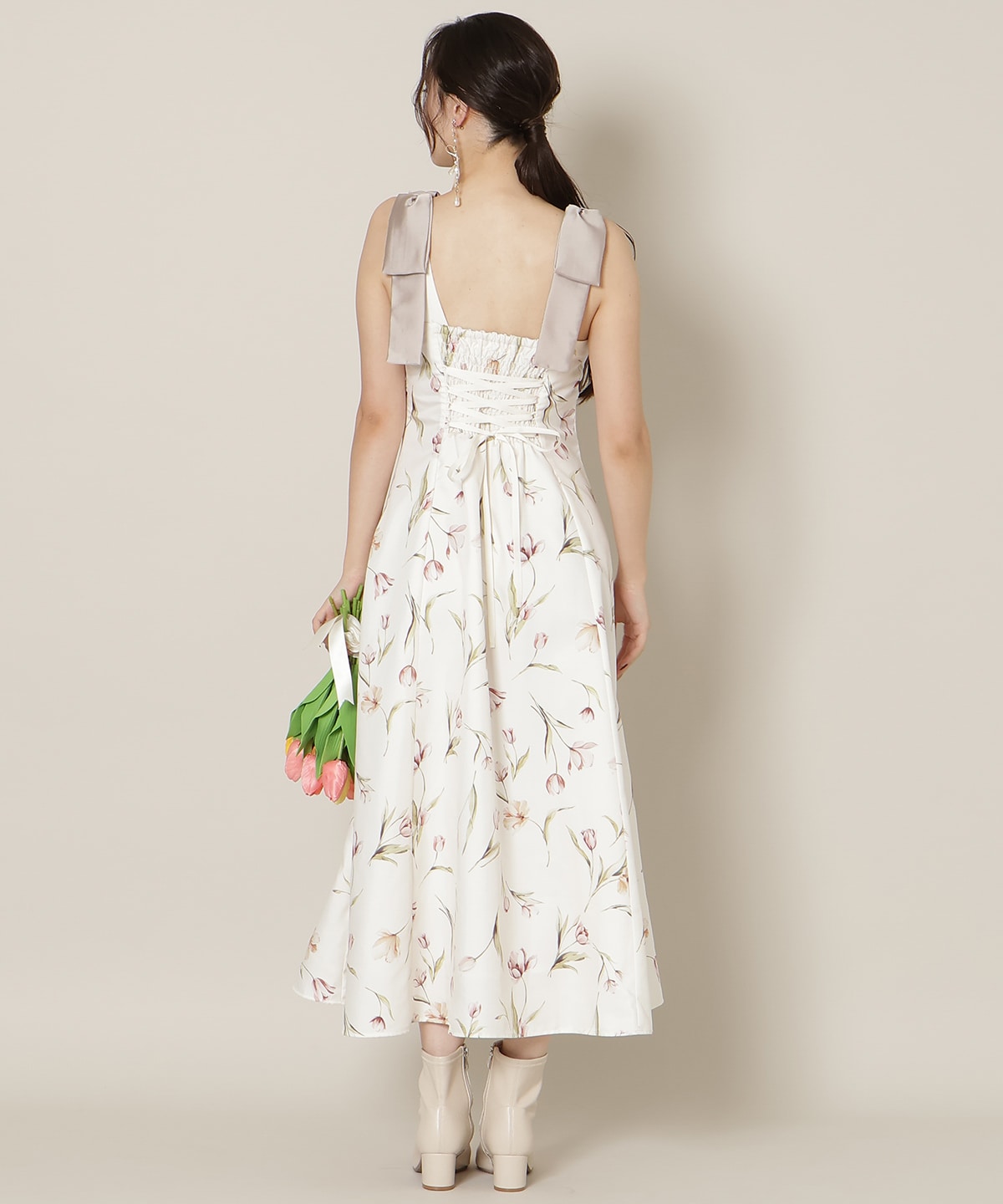 【1/14(wed)18時先行予約開始 】リボンショルダーチューリップフレアワンピース