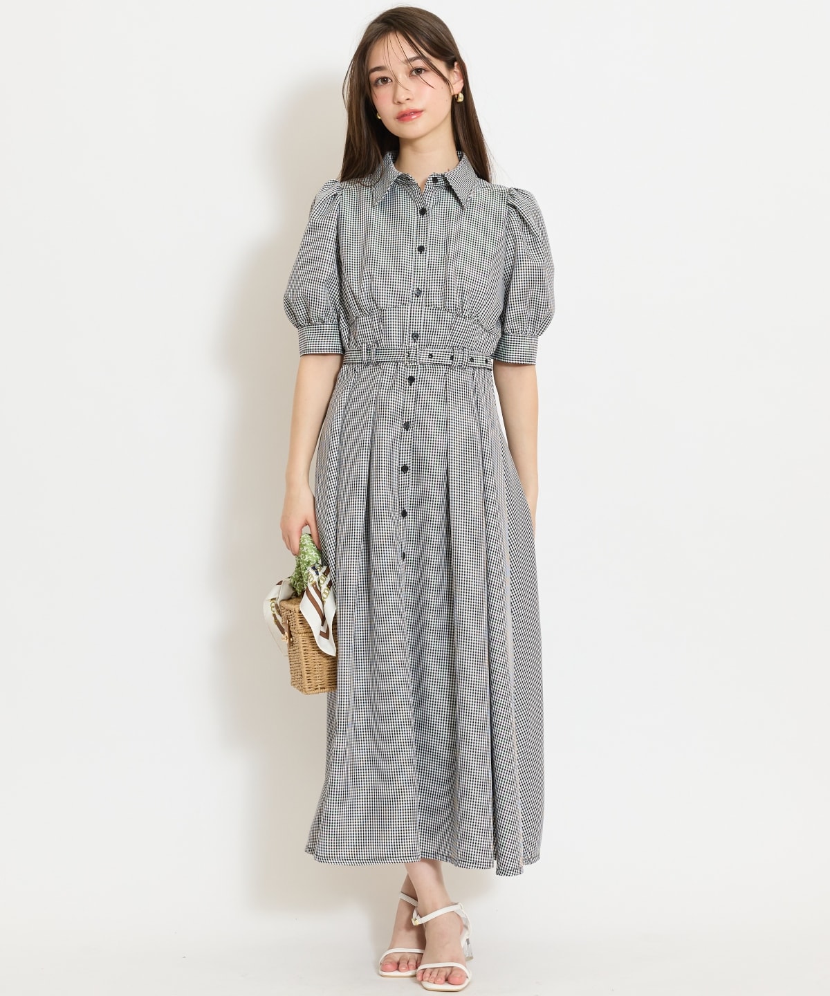 ベルト付きタックスリーブフレアワンピース