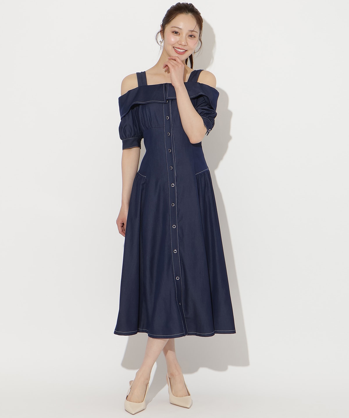 リボンオフショルワンピース