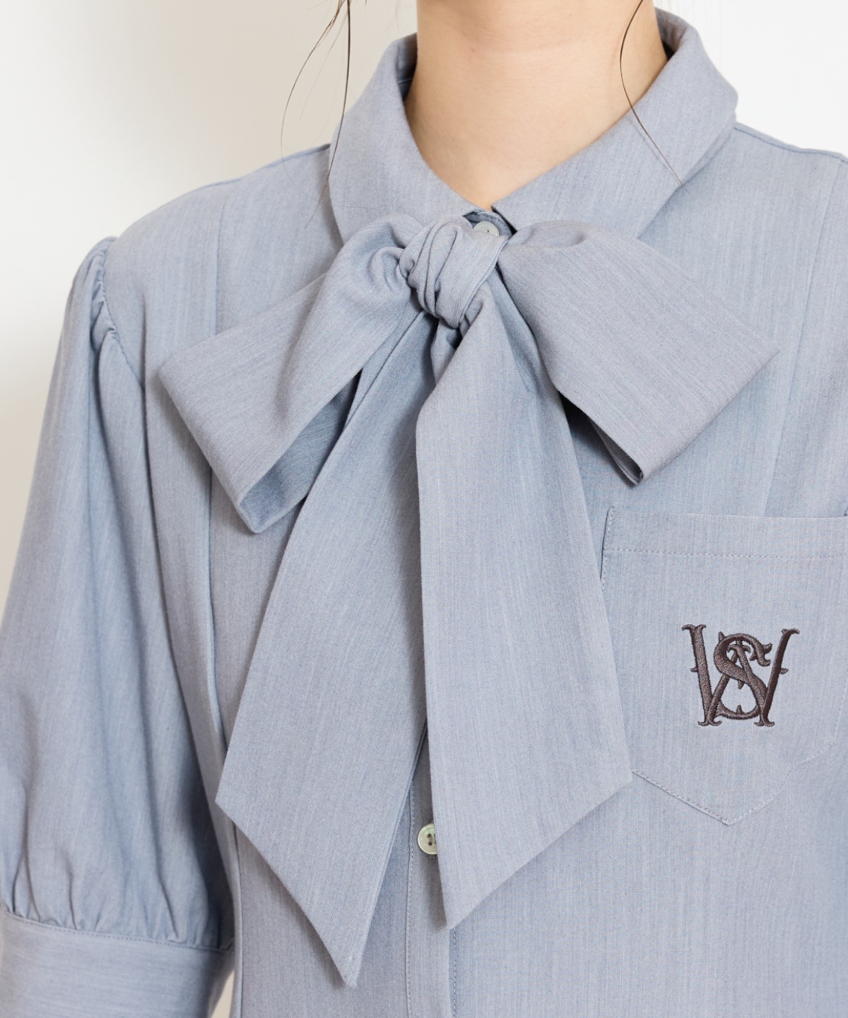 ティアードフリルリボンタイシャツワンピース