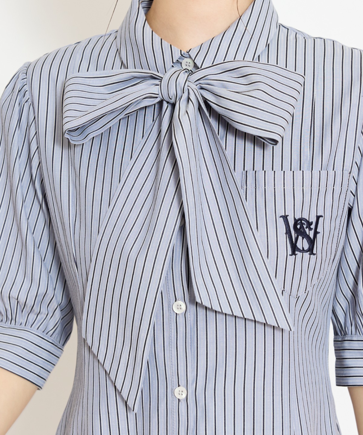 ティアードフリルリボンタイシャツワンピース