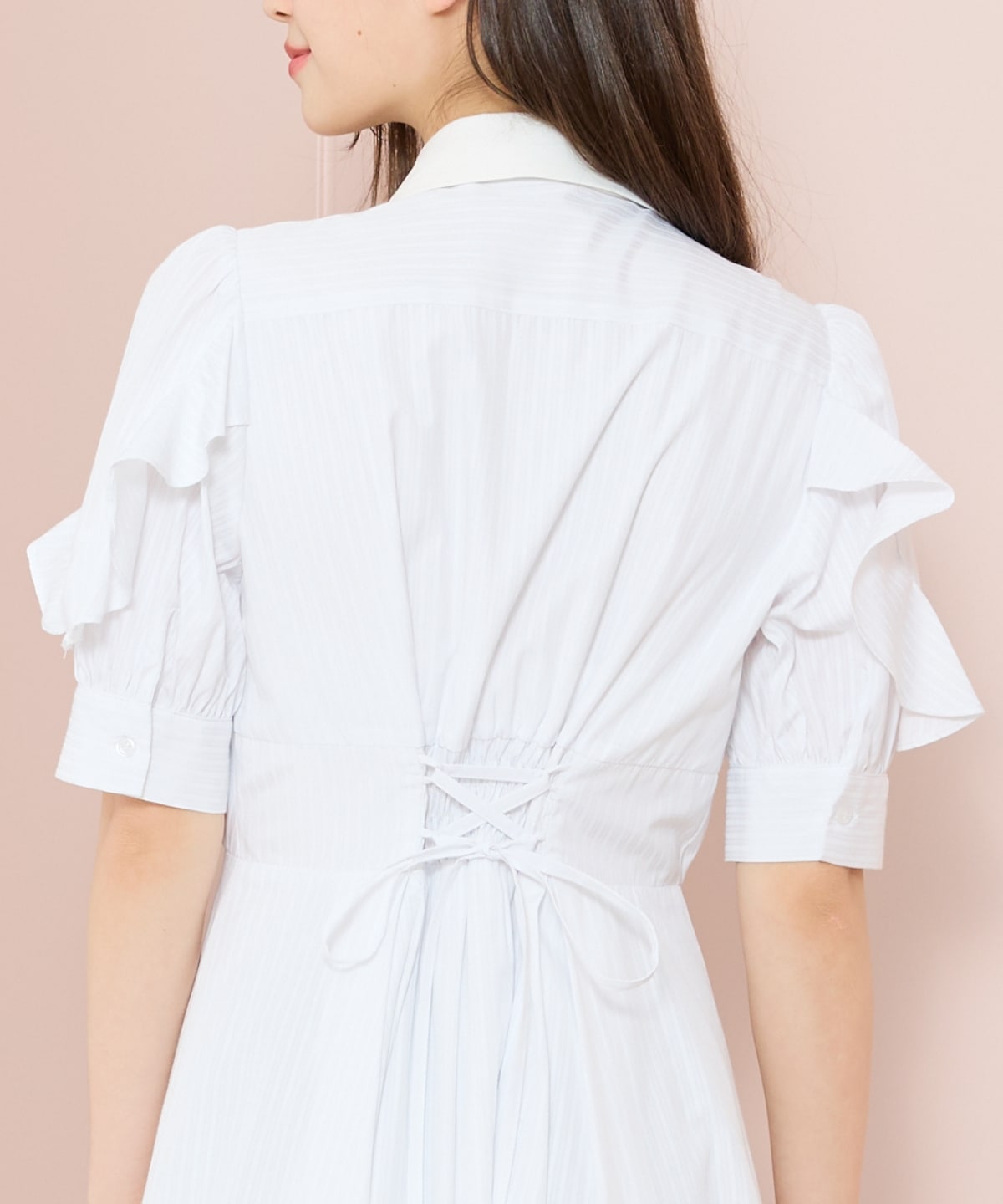 ラッフルパフスリーブシャツワンピース