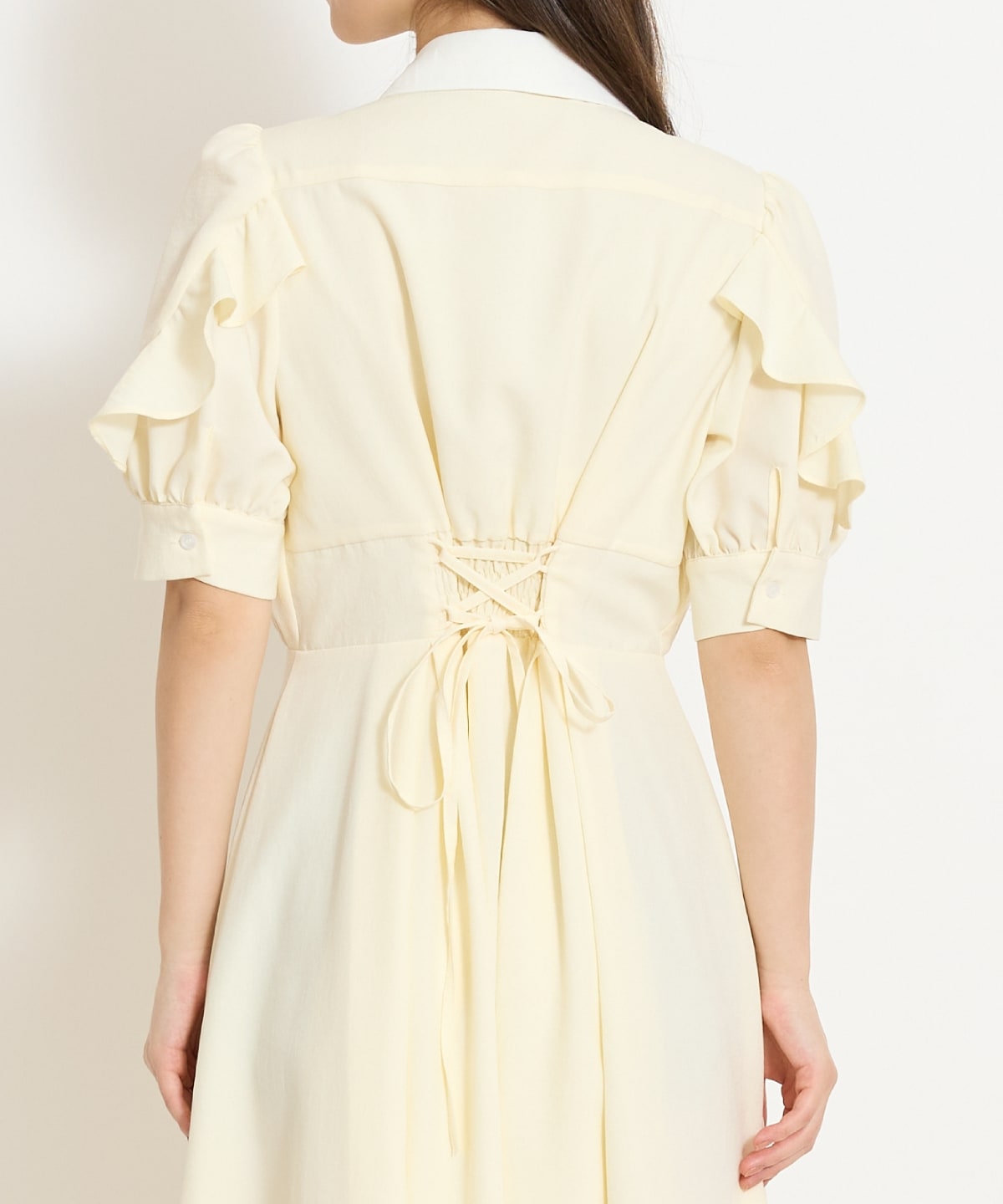 ラッフルパフスリーブシャツワンピース