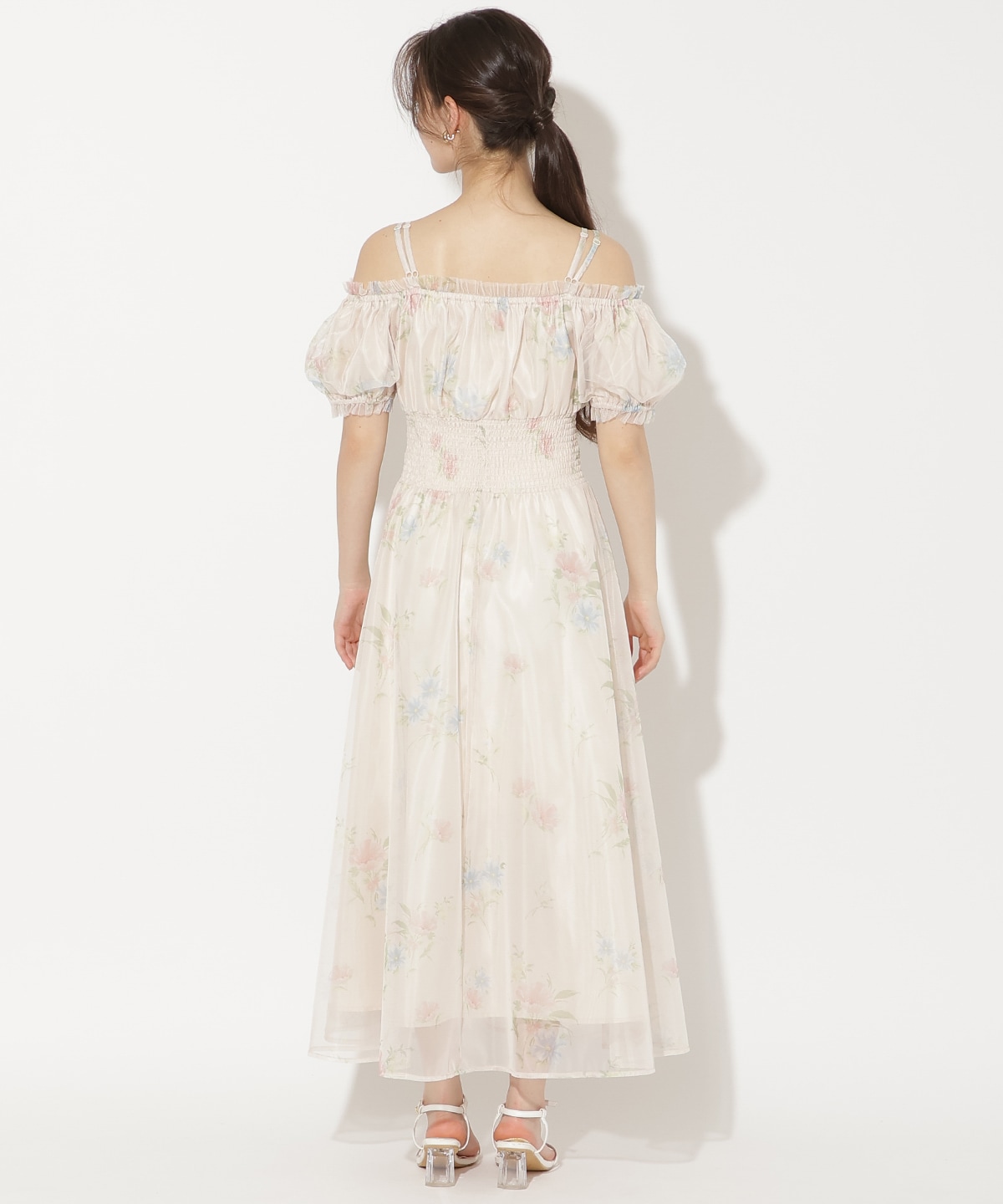 フラワーメッシュオフショルワンピース