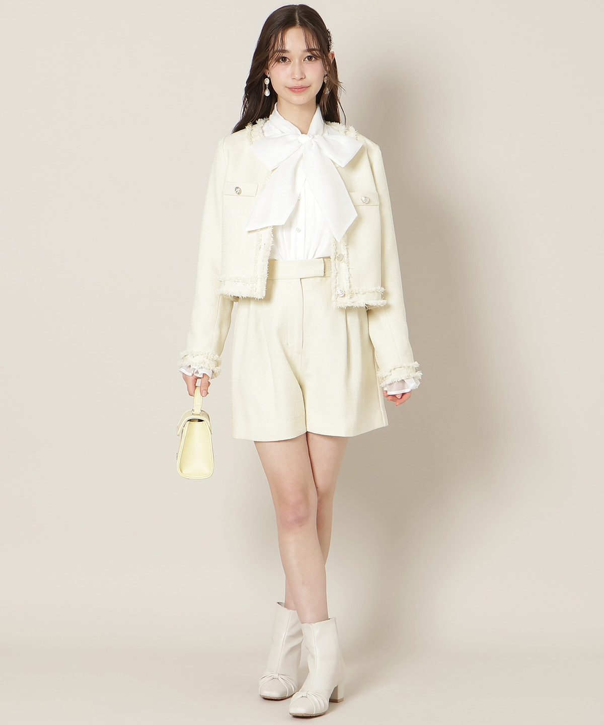 ノーカラーフリンジツイードジャケット