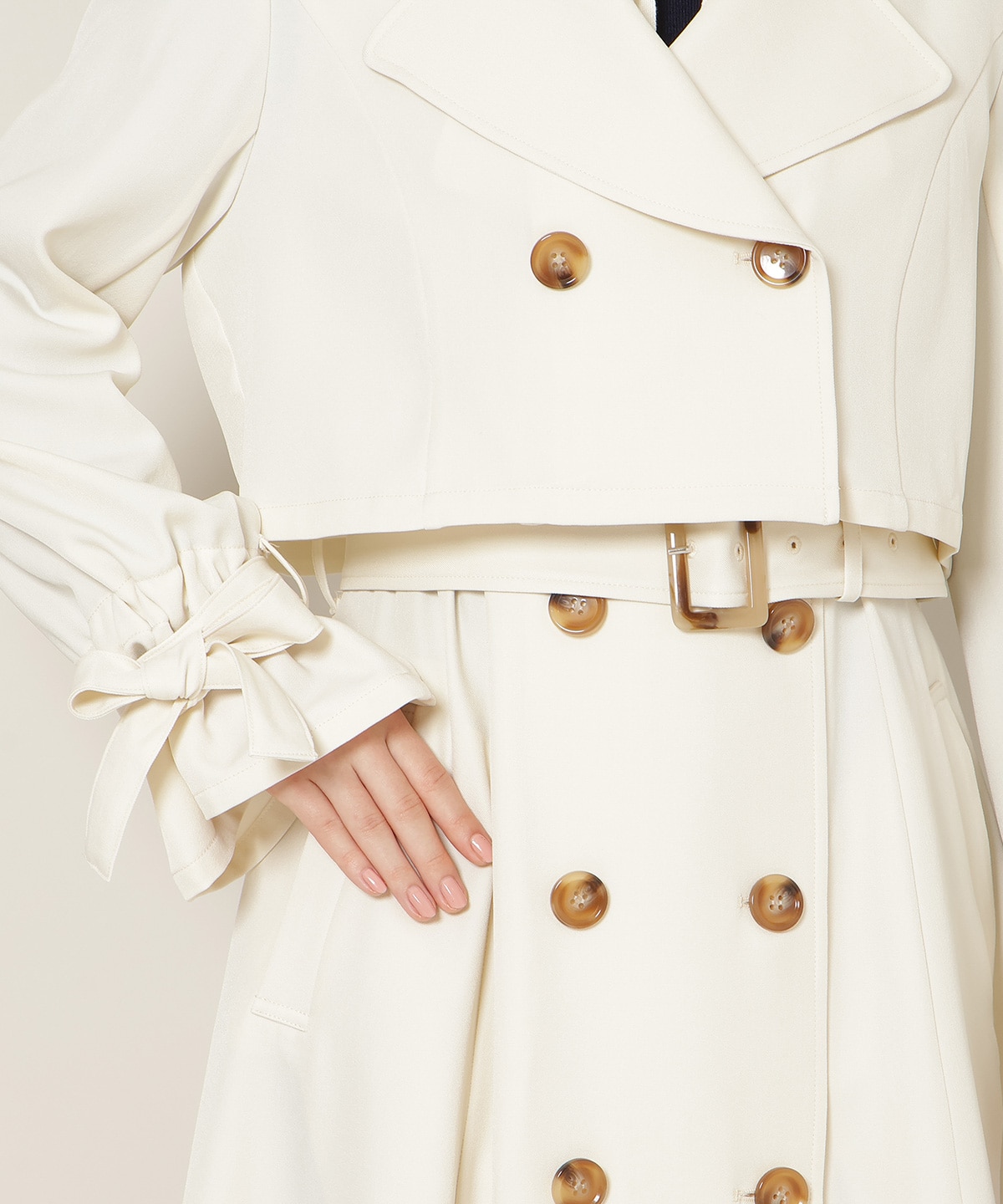 リボンスリーブ3WAYトレンチコート【ショートトレンチ×ジレワンピース】