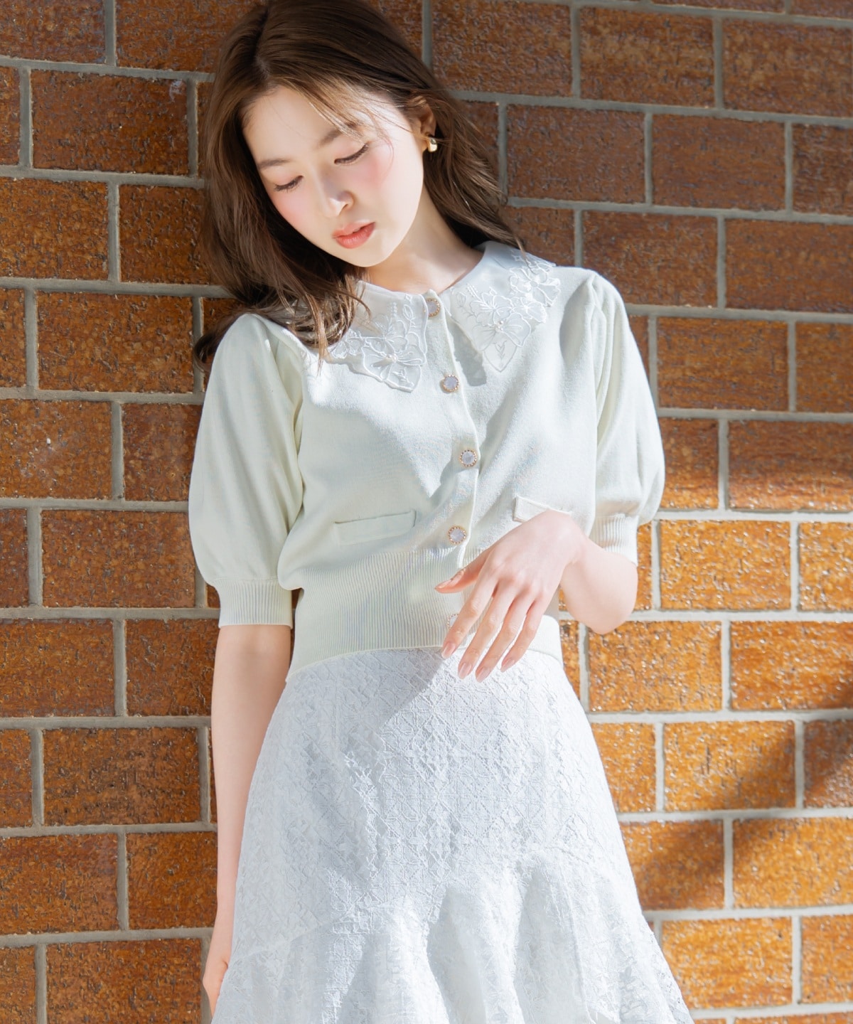 シアーレースカラーカーディガン