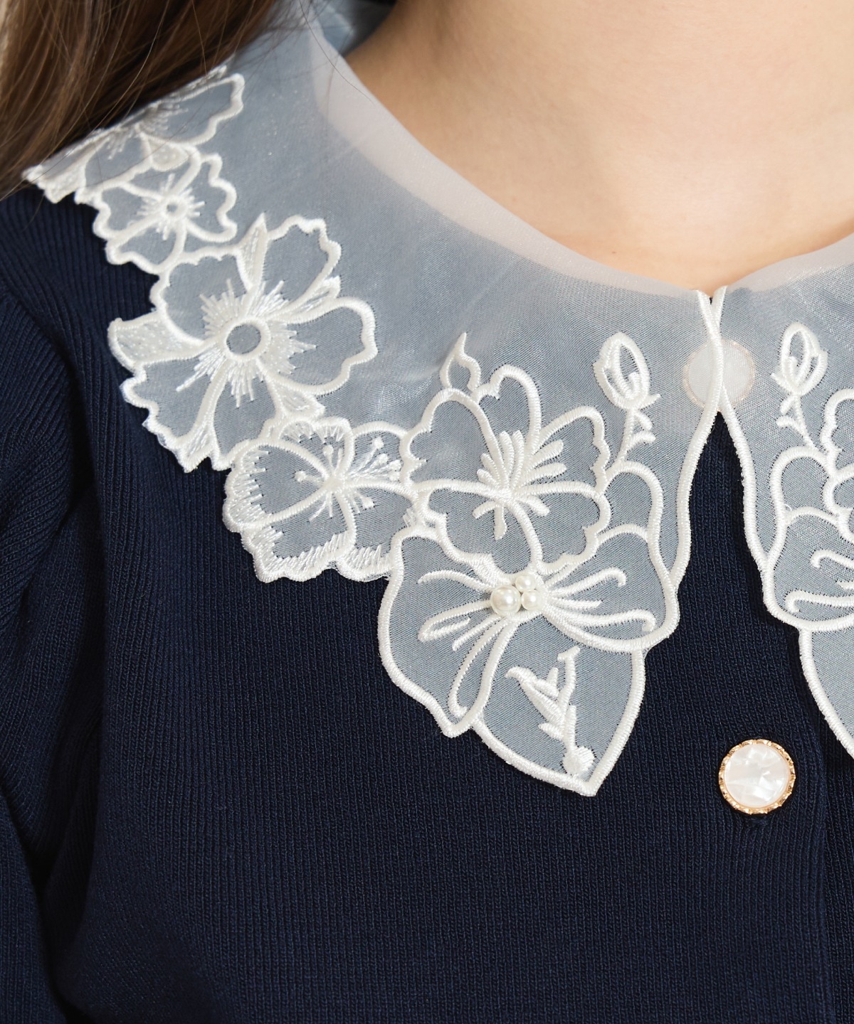 シアーレースカラーカーディガン