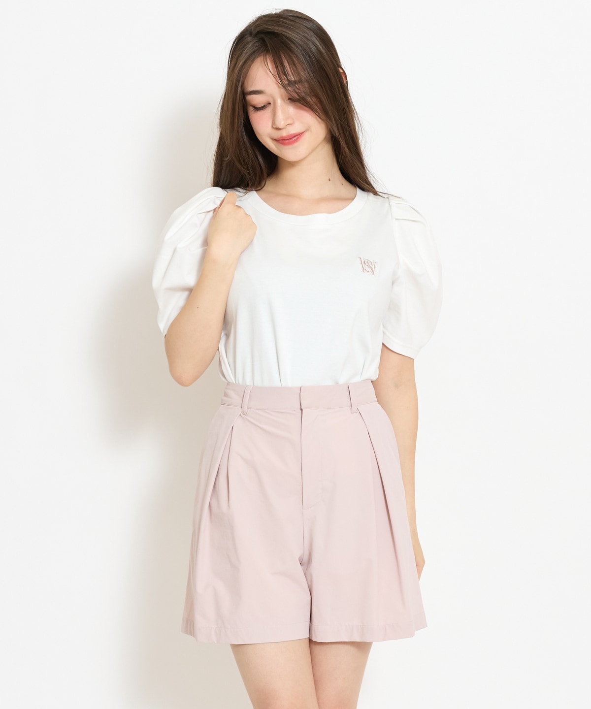 ロゴ刺繍タックスリーブTシャツ